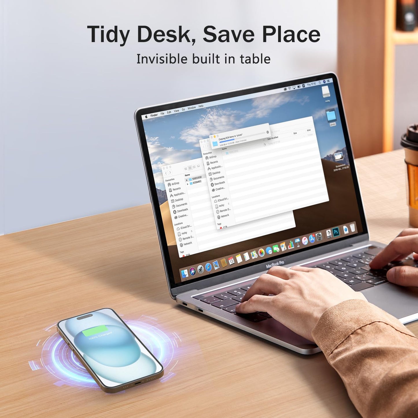 Wireless Magnetic Charger Desk Mount 15W Fast Charger for iPhone 17 16 Pro Max 15 14 13 12 Series,Magnet Qi Charging Pad/Station for AirPods,Recessed Hidden Under Desktop Hole Save Nightstand Space
