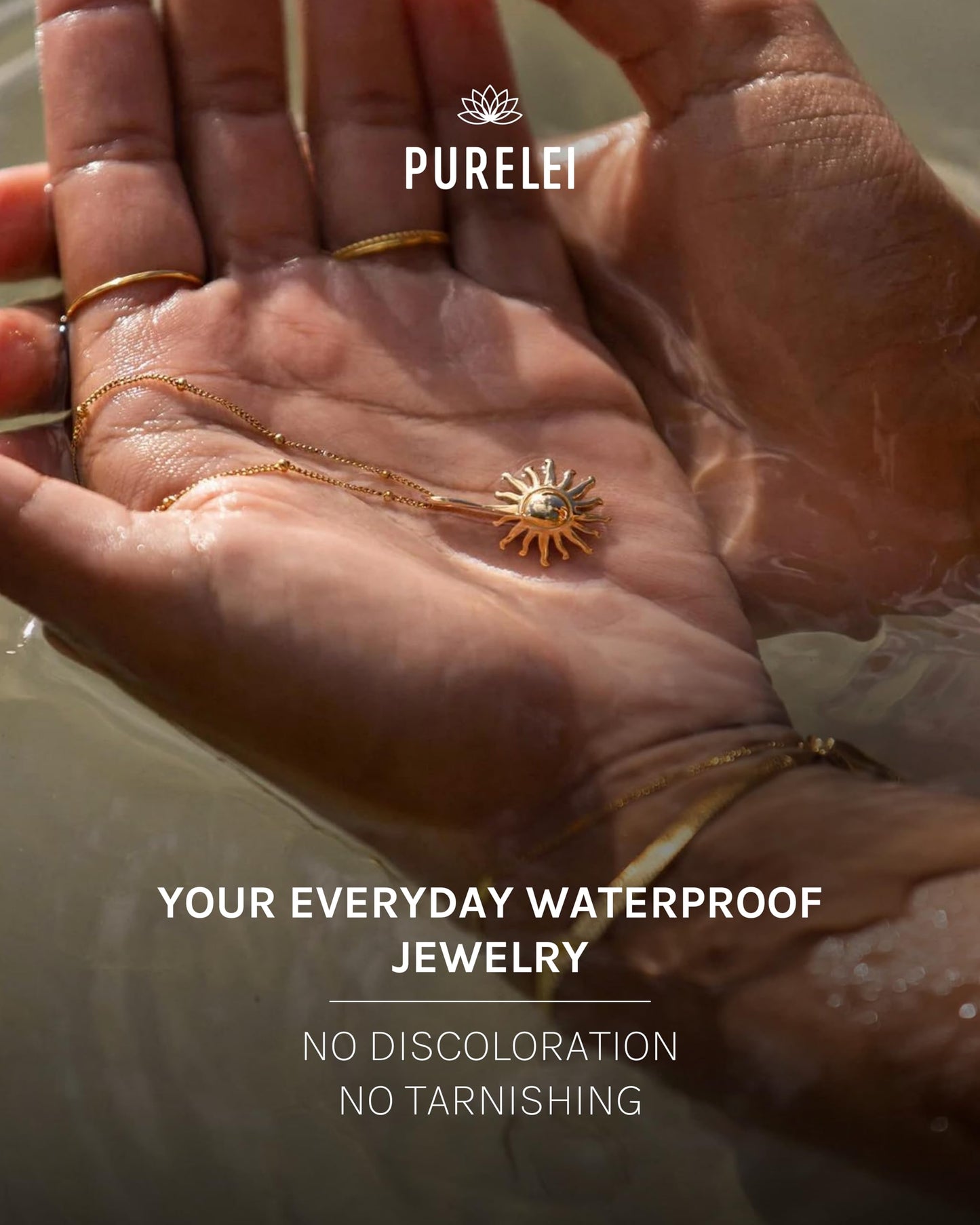 Purelei® Sun Necklace: Waterproof & Adjustable, Chain with sun pendant, 20 to 22 inch adjustable length, 18K Gold plated stainless steel - rosegold