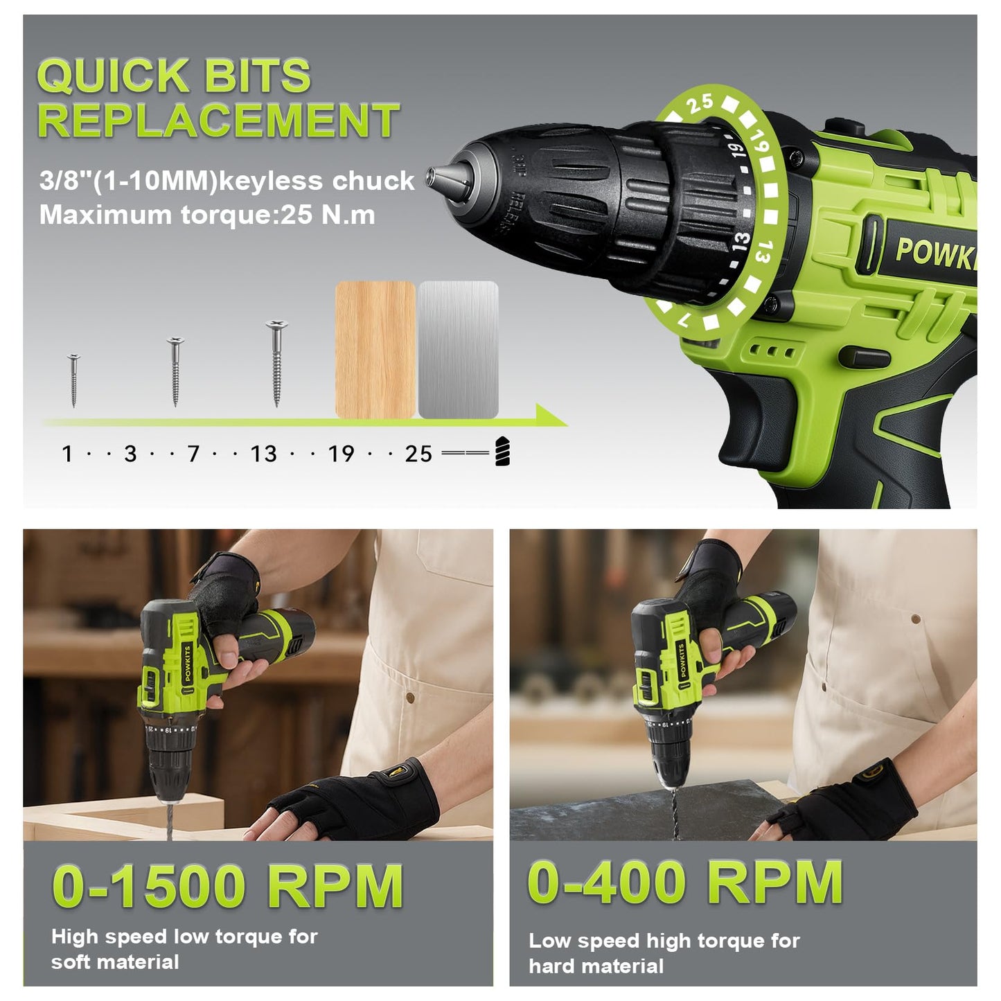 POWKITS Cordless Drill Tool Set: 12V Power Drill Tool Kit with Battery & Charger, Portable Household Basic Drills Case for Men & Women, Homeowner, Diyer, Handyman, 142 Piece