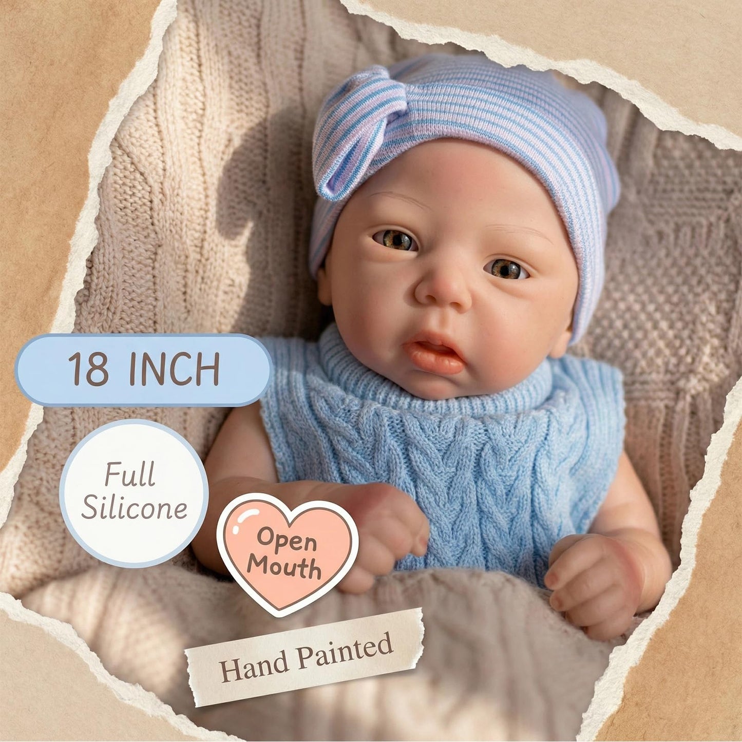Abenduot 18inch 6.2lbs Full Body Soft Solid Silicone Baby Dolls Can Open Mouth Lifelike Handmade Painted Newborn Girl Doll Anatomically Correct
