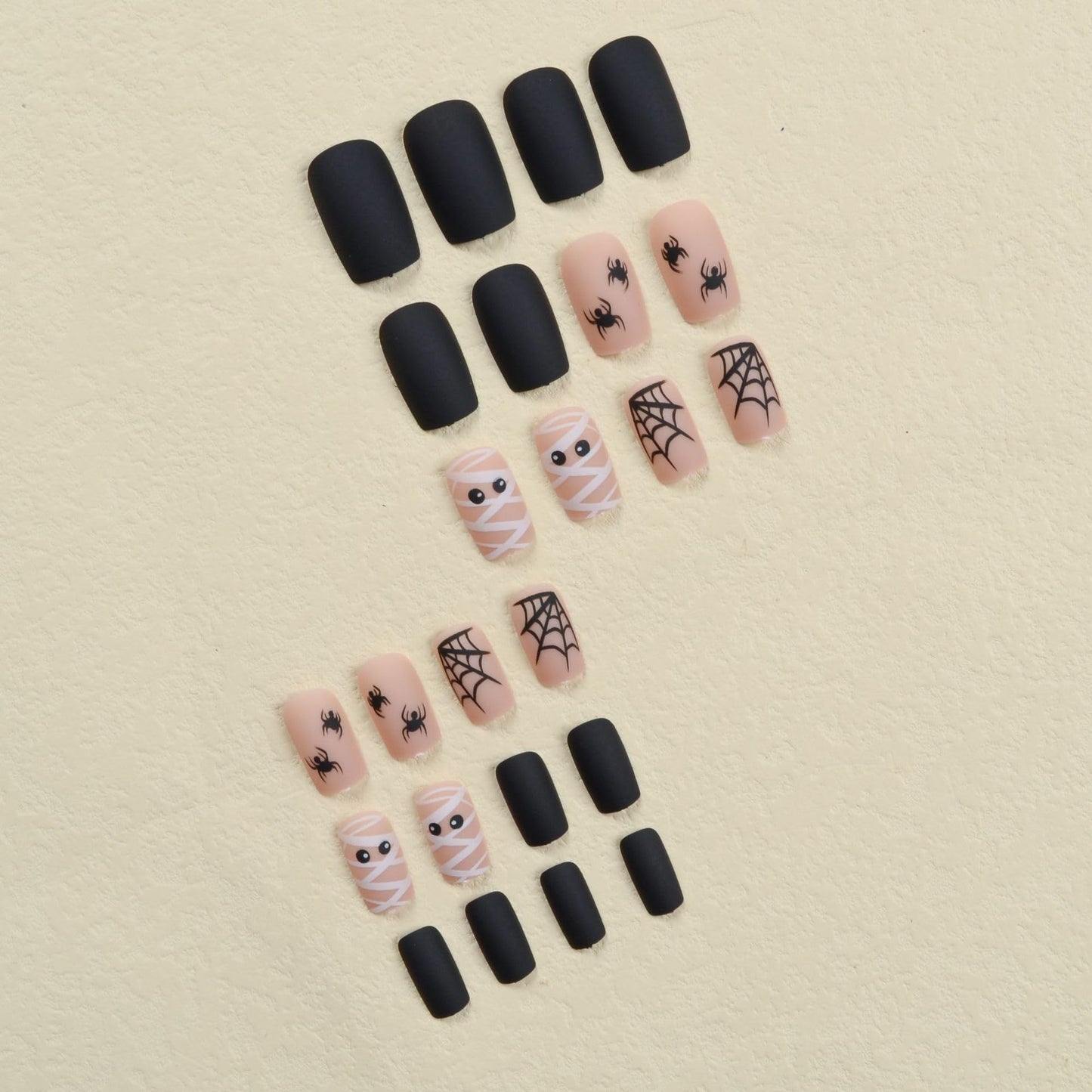 Halloween Press on Nails Short Square Fake Nails with Spiders Web Designs, Cute Halloween Glue on nails for Women Girls, Matte Halloween Acrylic False Nails for Women