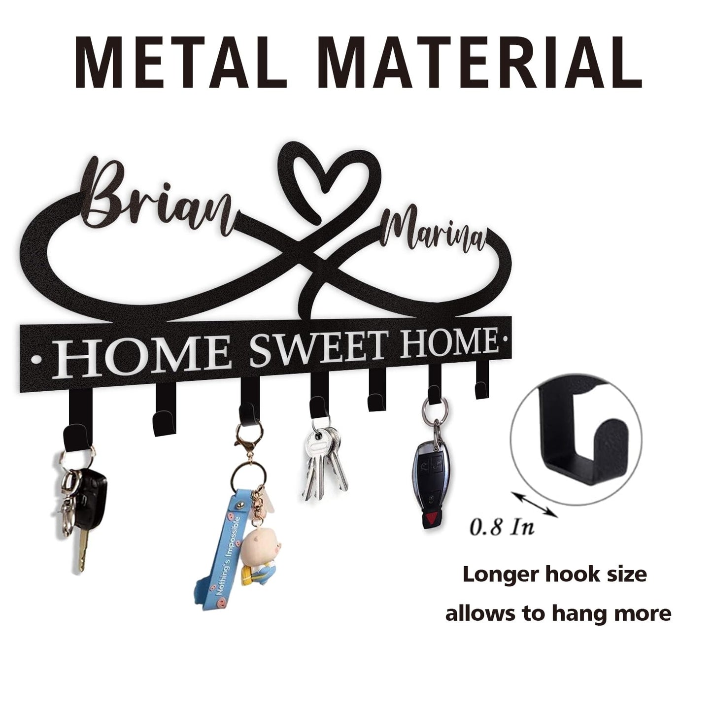 Dyoart Personalized Couple's Name Key Rack, Wall Mounted Metal Key Holder for Housewarming Gifts,ignent Bedding