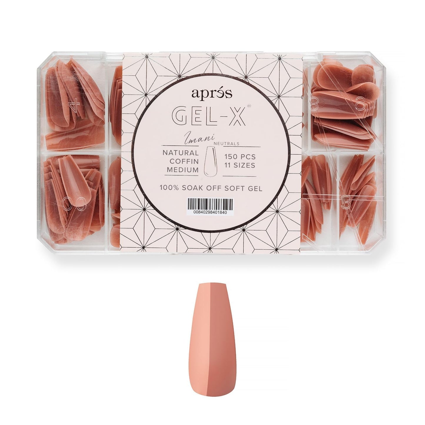Apres Neutrals Gel-X Imani Box Of Nail Tips, 11 Sizes 00-9, Soft Gel Tip Box (150pcs) (Natural Coffin Medium, 150)
