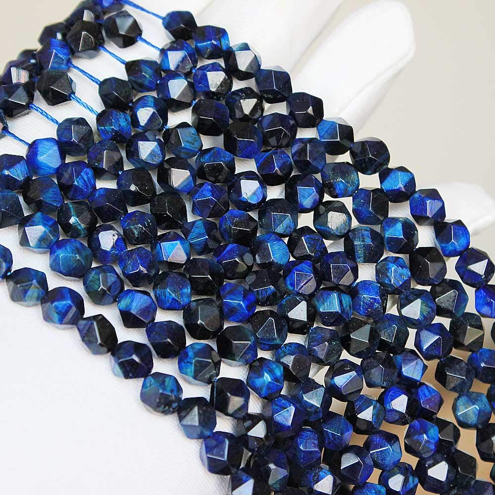 MJDCB Best Sellers Natural Stone Beads Faceted Polygon Blue Tiger Eye Crystal Energy Stone Healing Power for Jewelry Making(8mm)