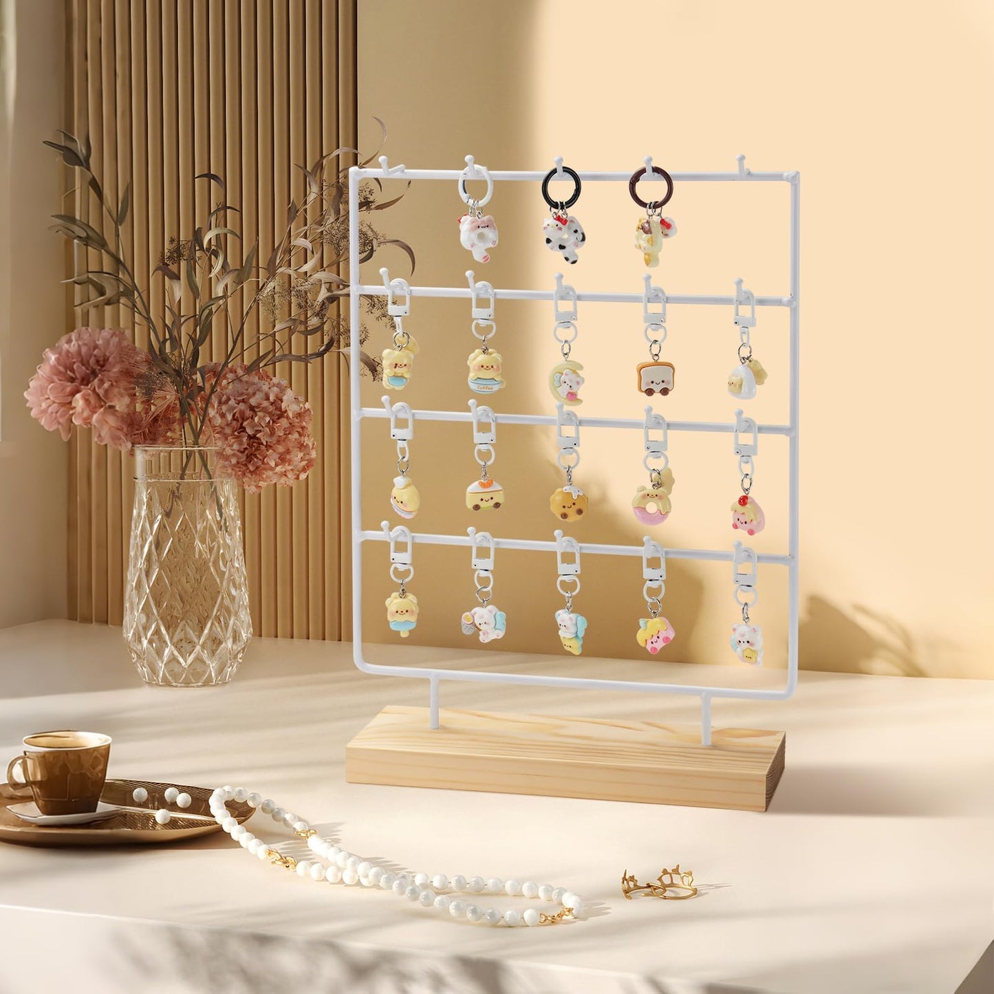 shidaishiye Earring Display Stand for Selling,Earring Display for Vendors, Wood Earring Rack Tower Display Holder Stand with Card (4 Tier,20 Hooks, White)