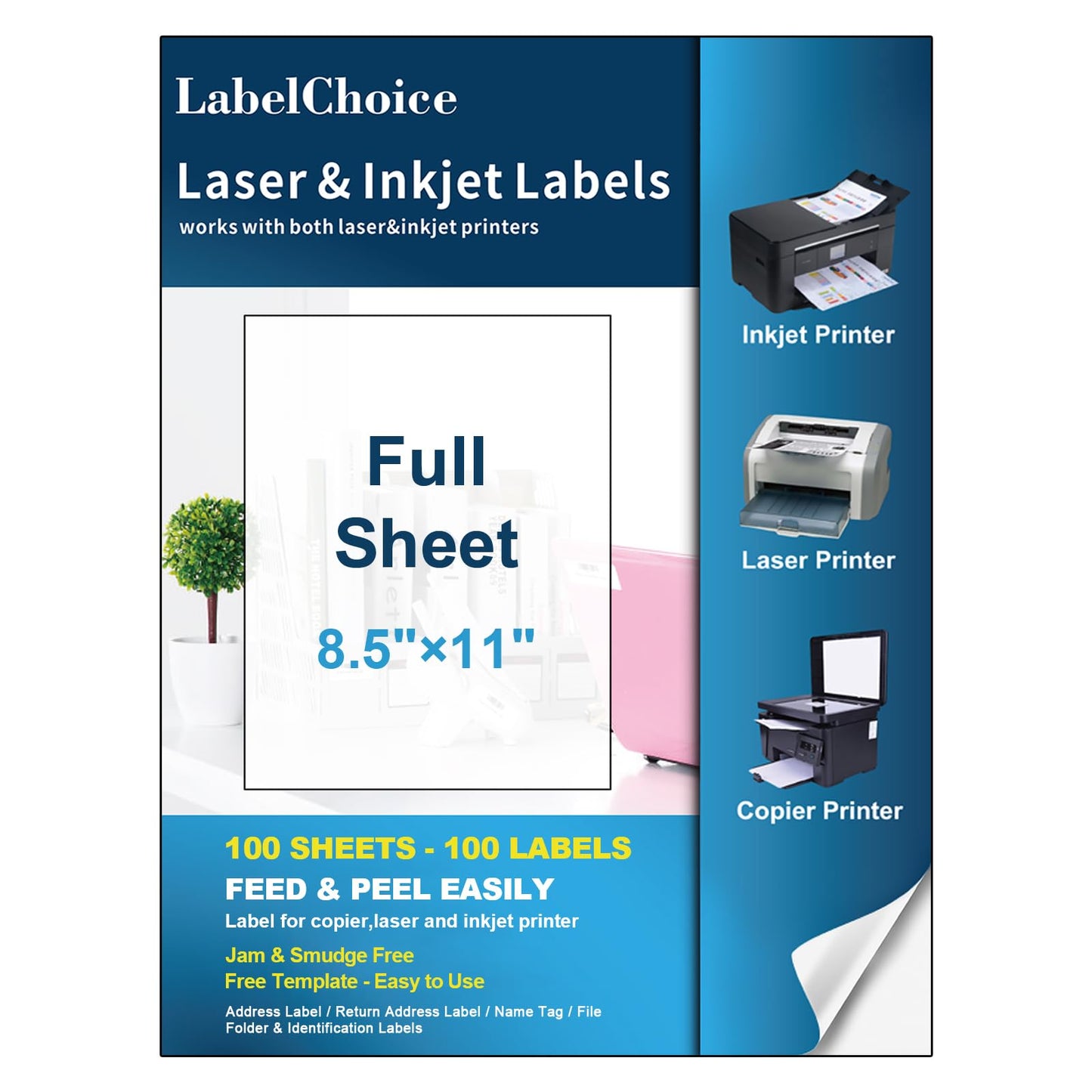 Labelchoice Full Sheet Shipping Labels 8.5 x 11 for Laser & Inkjet Printers, 100 Sheets 100 Labels Self Adhesive Full Sheet 8 1/2x11 Labels, Mailing Label Sheets for Printer, Full Page Shipping Labels