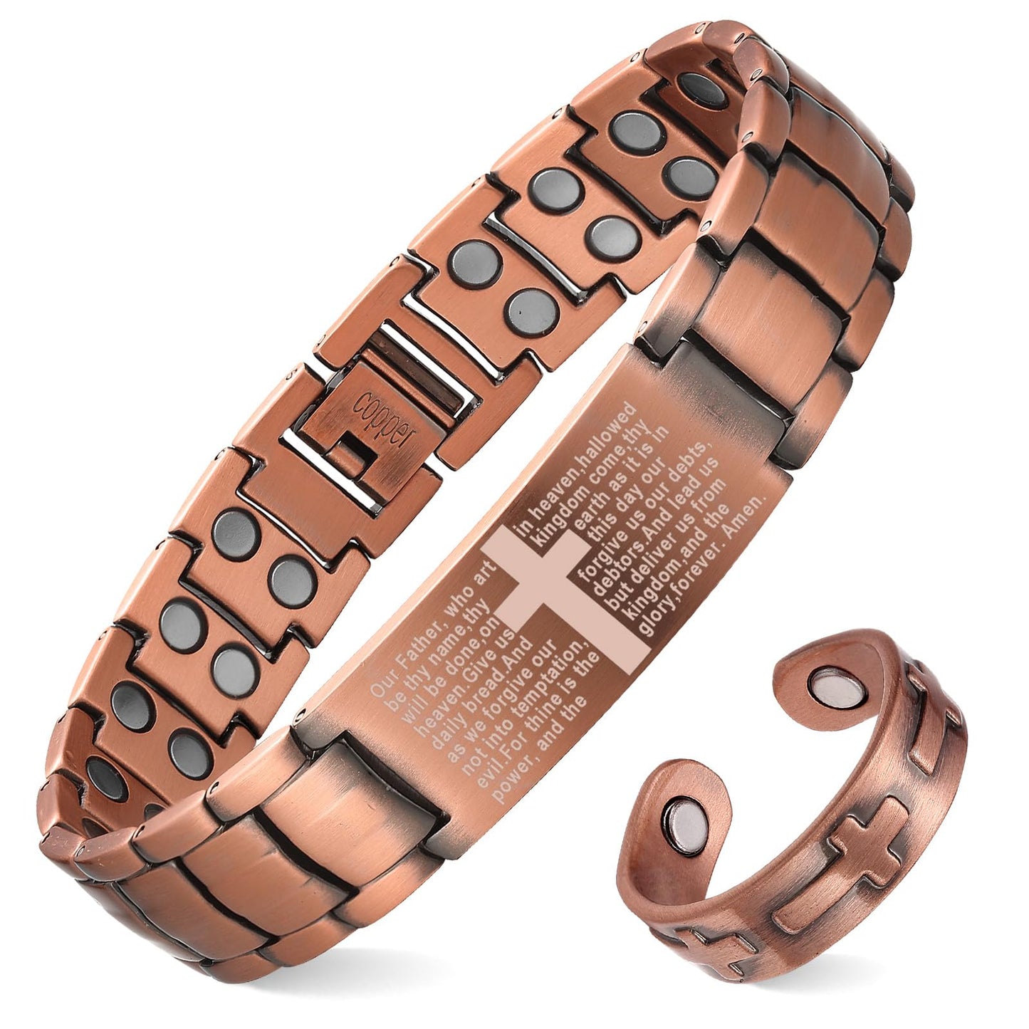 MagEnergy Men's Copper Magnetic Bracelet,99.9% Solid Copper Bracelets with Double-Row Strong Magnets, Adjustable with Sizing Tool Jewelry Box
