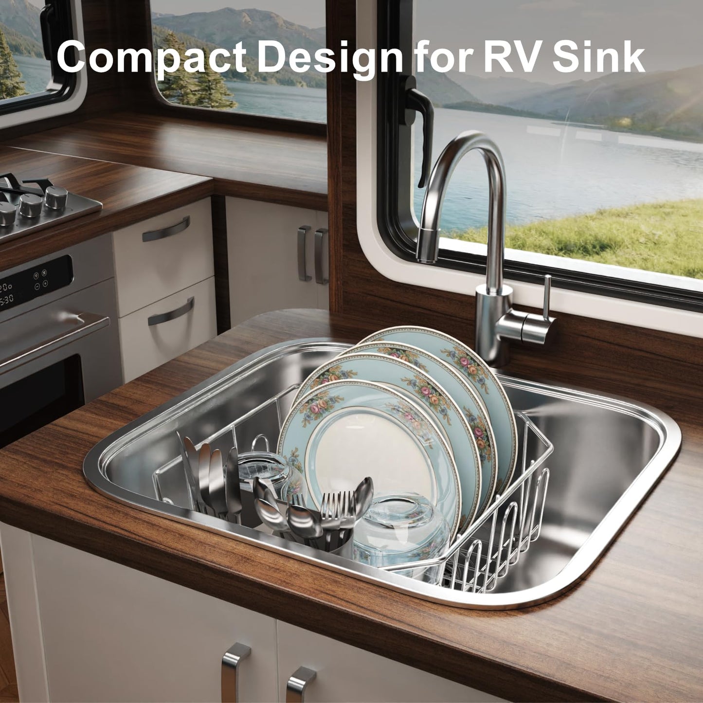 iSPECLE Small in Sink Dish Drying Rack - Stainless Steel Compact Inside Sink Dish Drainer for RV Apartment Kitchen, Rust Resistant, 11.6" W x 13.4" L, Silver