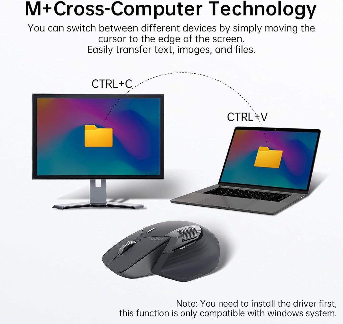 Rapoo MT760Mini Bluetooth Wireless Mouse - Bluetooth 5.0 and 2.4GHz Multi-Mode Connection, Support 4 Devices, M+ Cross Computer Technology, 11 Programmable Buttons, Matte Black