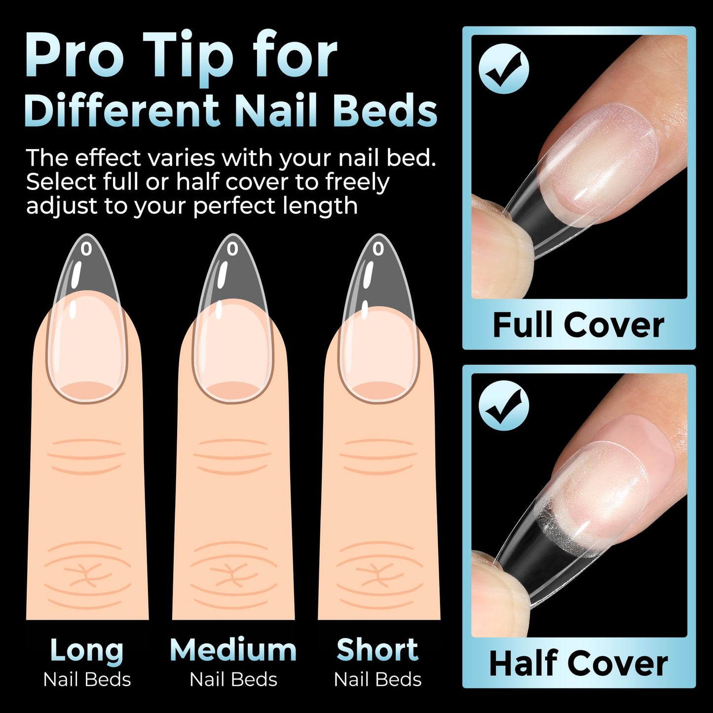 Luckyfairy Almond Gel Nail Tips: 360pcs Pre-Shaped Medium Nail Tips Almond Shape Acrylic Fake Nails Half Matte Full Cover Press On Nails for Extension Home DIY Salon 12 Sizes