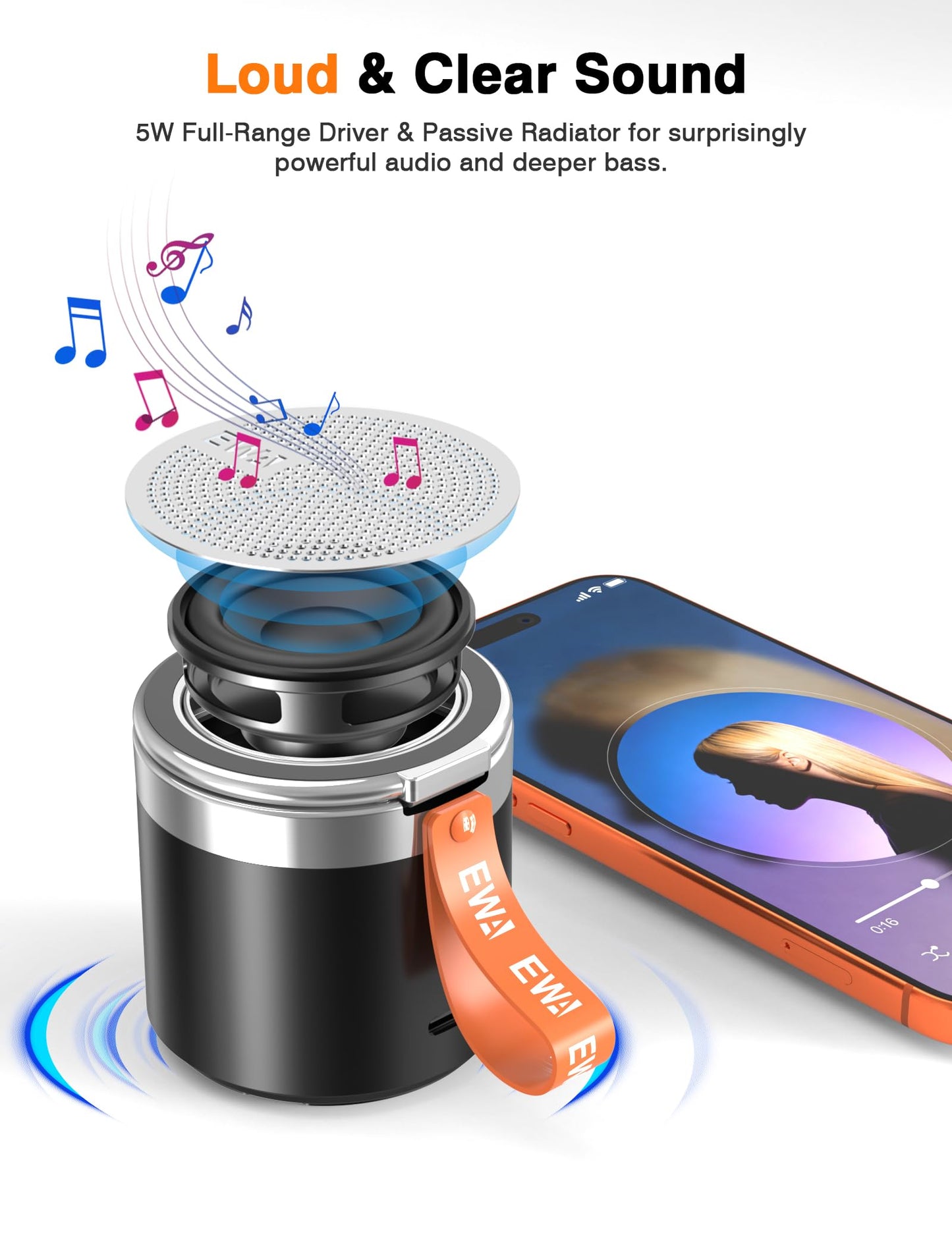 EWA Wireless Bluetooth Speaker with Secure Magnetic Phone Stand, HD Surround Sound & Anti-Slip Base | Hands-Free Magnetic Holder for Desk, Kitchen, Home Workout - Gift Ideal for Men Women (Black)