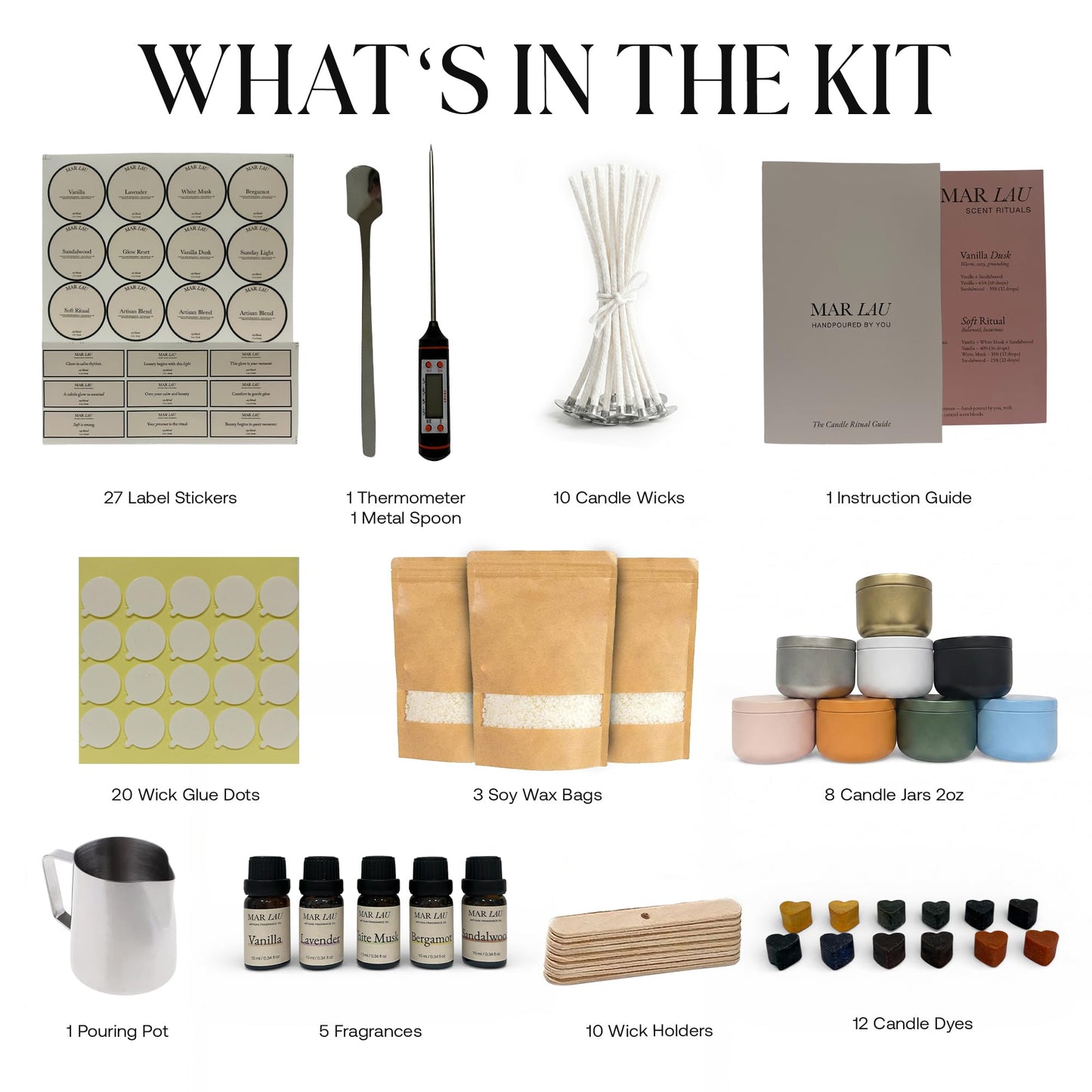 Mar Lau Soy Candle Making Kit for Adults – Complete DIY Candle Making Kit with 5 Fragrance Oils, Wax Melting Pot, Metal Tins, Beginner Candle Supplies