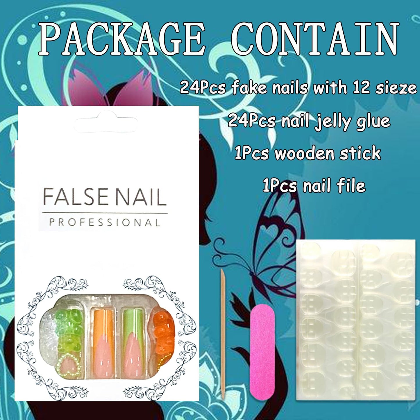 EYZOTSF Press on Nails Long Coffin Shaped Acrylic Square False Nails with Designs Artificial Extra Long Length Coffin Fake Nails with Charms Glue Stick ons Fingernails for Women Girls(XA10604)