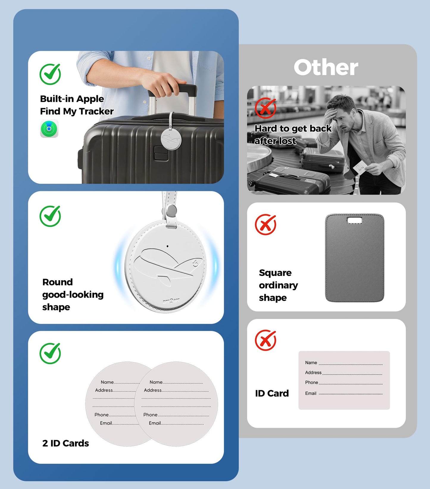 APTMAPT Smart Luggage Tag Works with Apple Find My, Premium Leather Suitcase Tracker with 2 ID Labels, TSA-Friendly, Anti-Lost Travel Essentials for Bags Backpacks, Wireless Charging, White