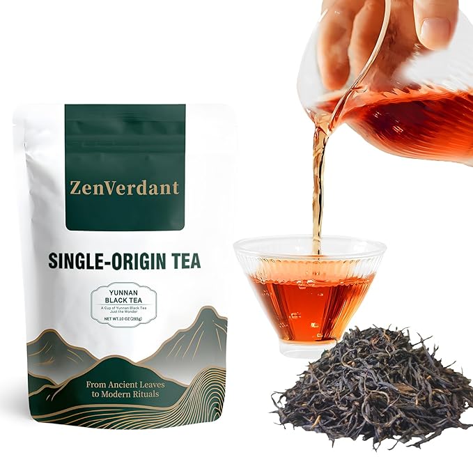 ZenVerdant Premium YUNNAN Black Tea - Loose Leaf Tea, 10oz Ceremonial Grade, Crafted for Mindful Zen Tea Ceremonies | Smooth Non-Bitter, Caramel & Roasted Sweet Potato Aroma | 3+ Steeps