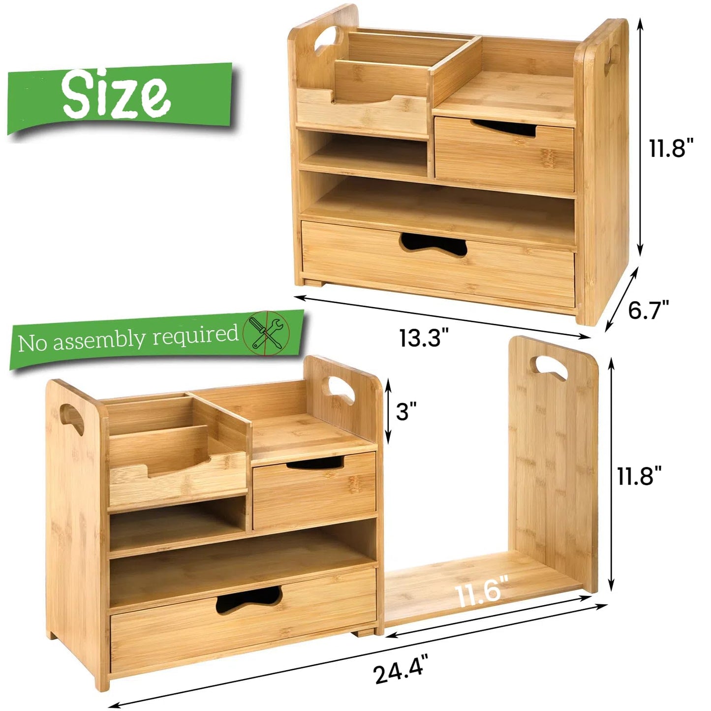 ZOOFOX Bamboo Desk Organizer with Adjustable File Holder, Mail Organizer Countertop with Drawer, 4-Tier Desktop Organization and Desk Accessories for Home Office School Supplies, No Assembly Required