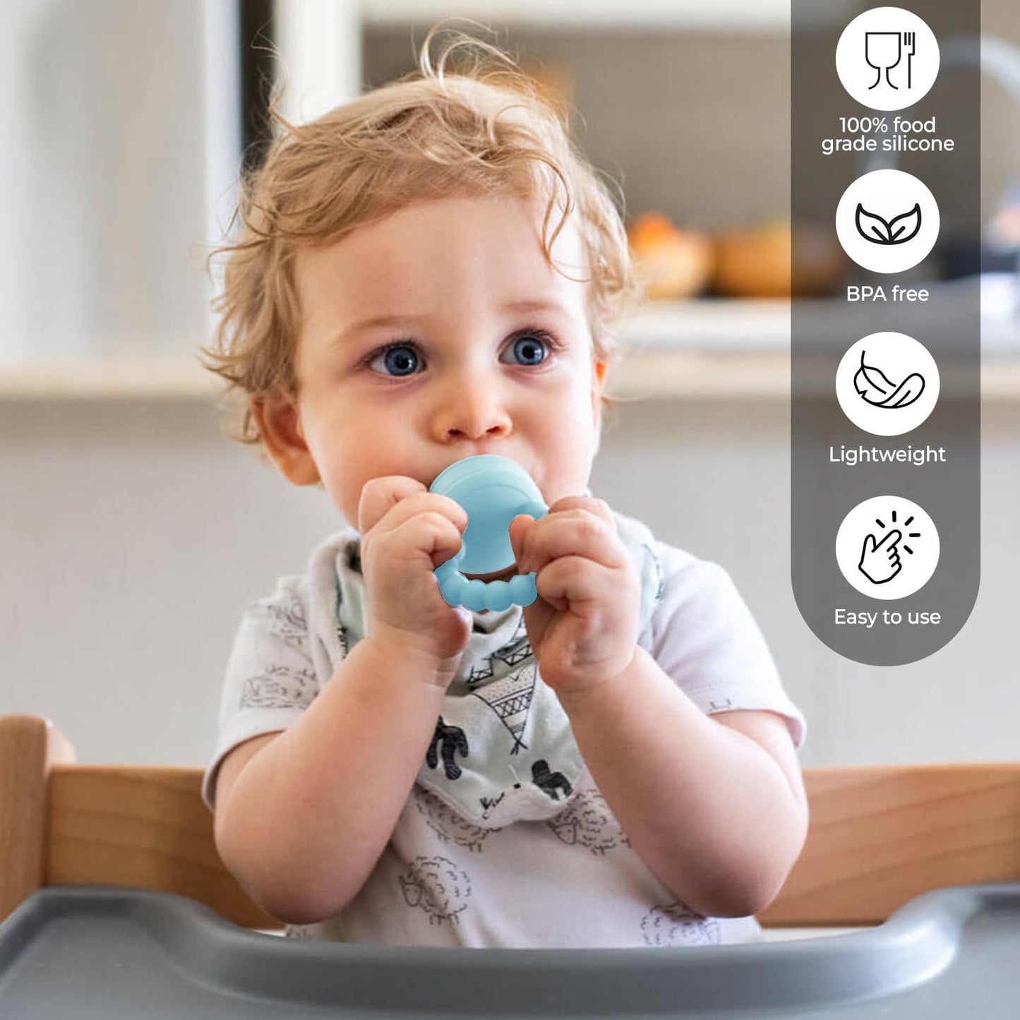 Infant Food Feeder & Silicone Freezer Tray Combo | 2 Size Silicone Baby Fruit Feeders | Weaning Feeder | Teething Relief (Sky)