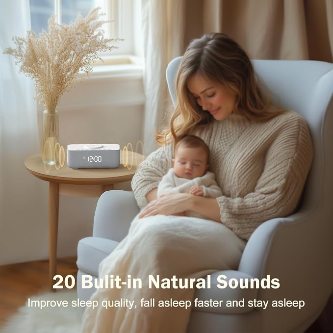 REACHER 15W Wireless Charging Alarm Clock with White Noise Machine