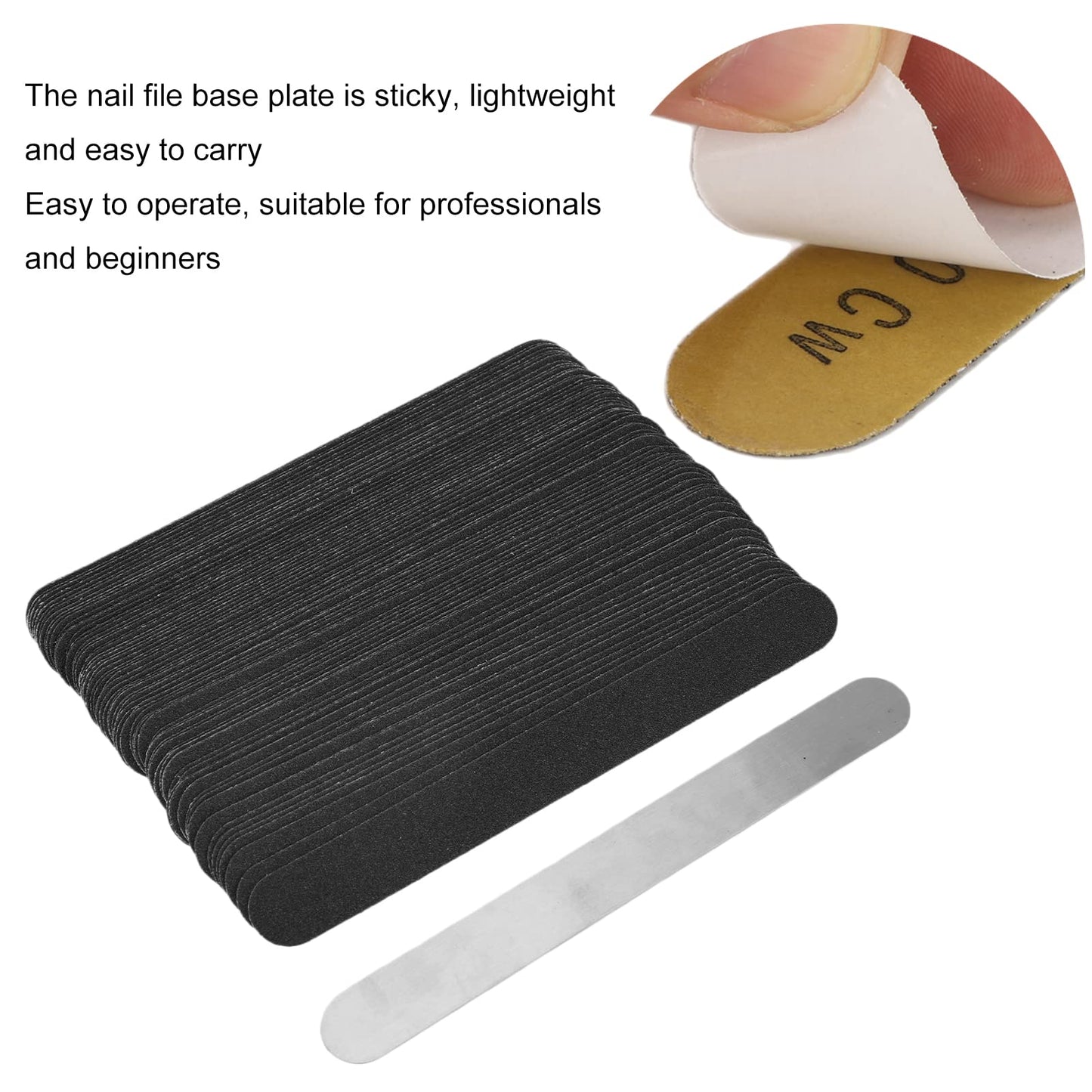 QANYEGN 100Pcs Replacement Nail File Strip Kit, Nail File with Reusable Stainless Steel Base Plate, Abrasive Layer Nail Art Files for Home Salon