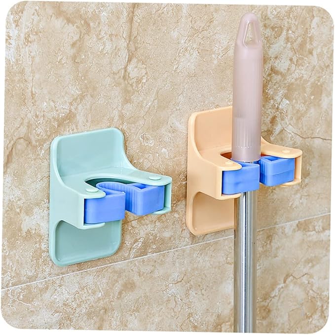 Alipis Self-adhesive Mop Holder Broom Gripper Wall Mount Clip for Home Office Garden No Drilling Mop Broom Organizer Rack in Green Multi-functional Tool Storage for Clean Tools