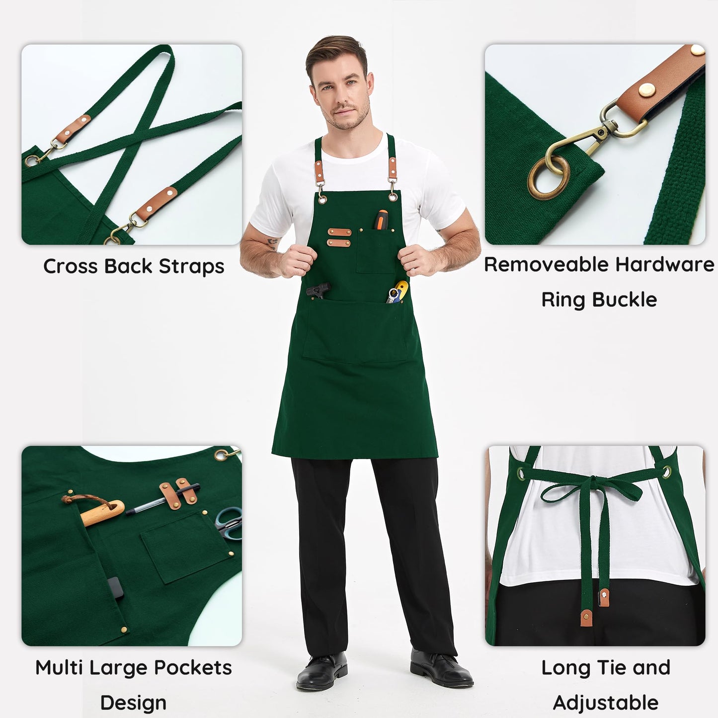 FunChaos Canvas Aprons, Chef Aprons, Work Aprons for Men Women, Adjustable Strap Aprons with 3 Pockets, Apron for Servers Kitchen Cooking Baking Artist Painting, Cross Back