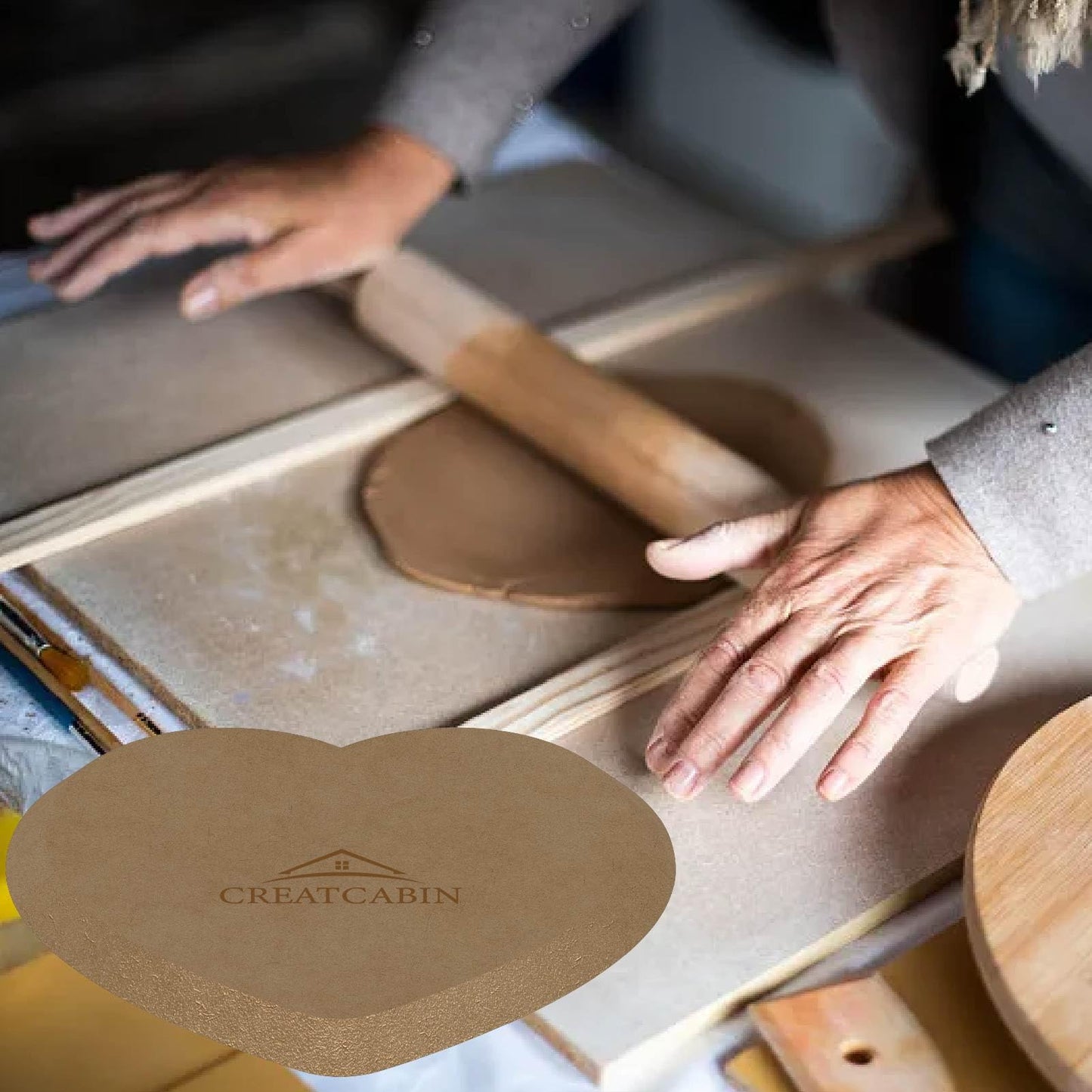 CREATCABIN Heart Pottery Forms Pottery Molds for Clay Ceramic Slump Molds Ceramic Plate Pottery Forming Molds Wooden Pottery Tools Tray Molds Press Clay Drying Board for Handbuilding Plates 6x5Inch