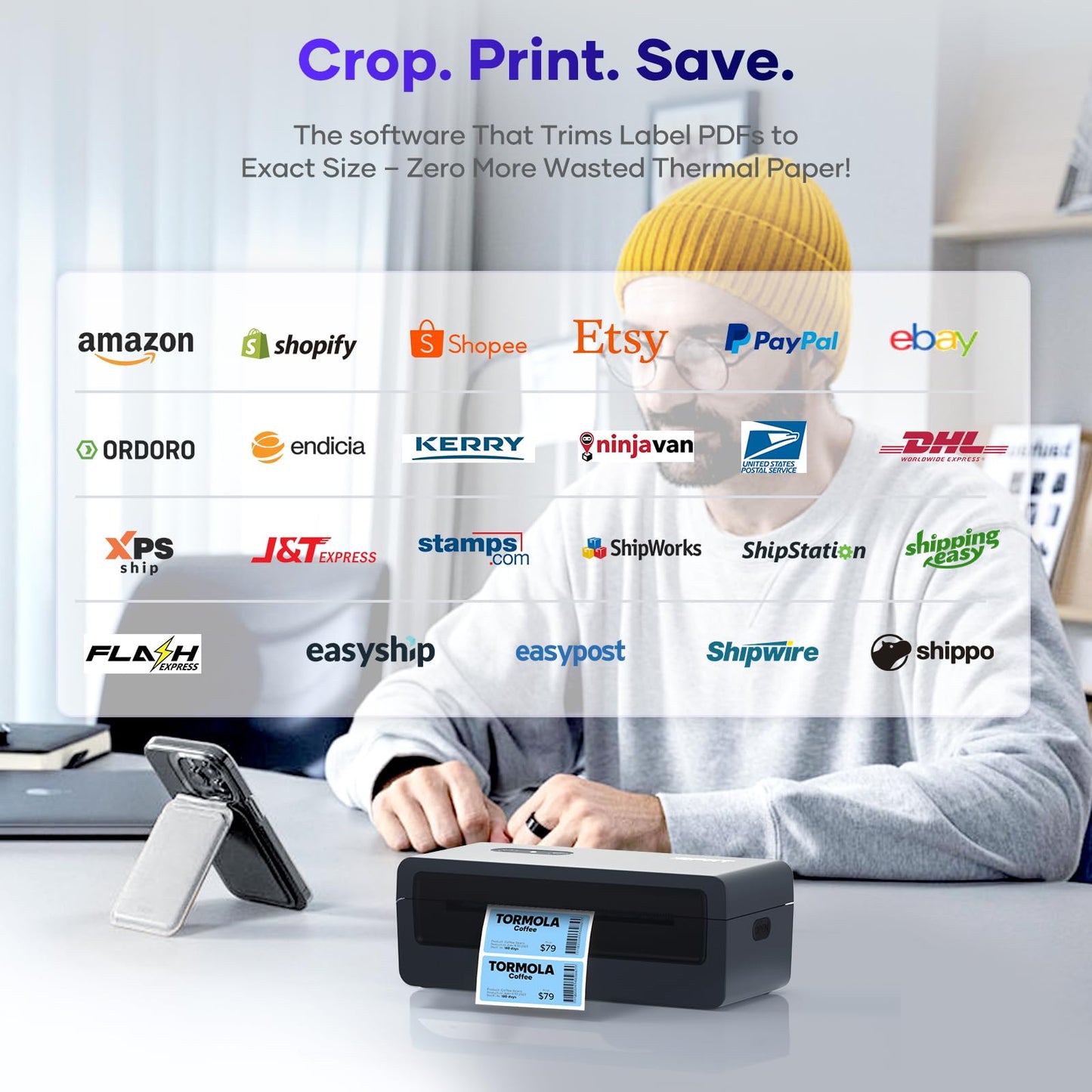 iDPRT Shipping Label Printer 4x6 Bluetooth Thermal Label Printer for Small Business and Shipping Package, Support Android, iPhone, Windows, macOS, Widely Used for Amazon, Shopify