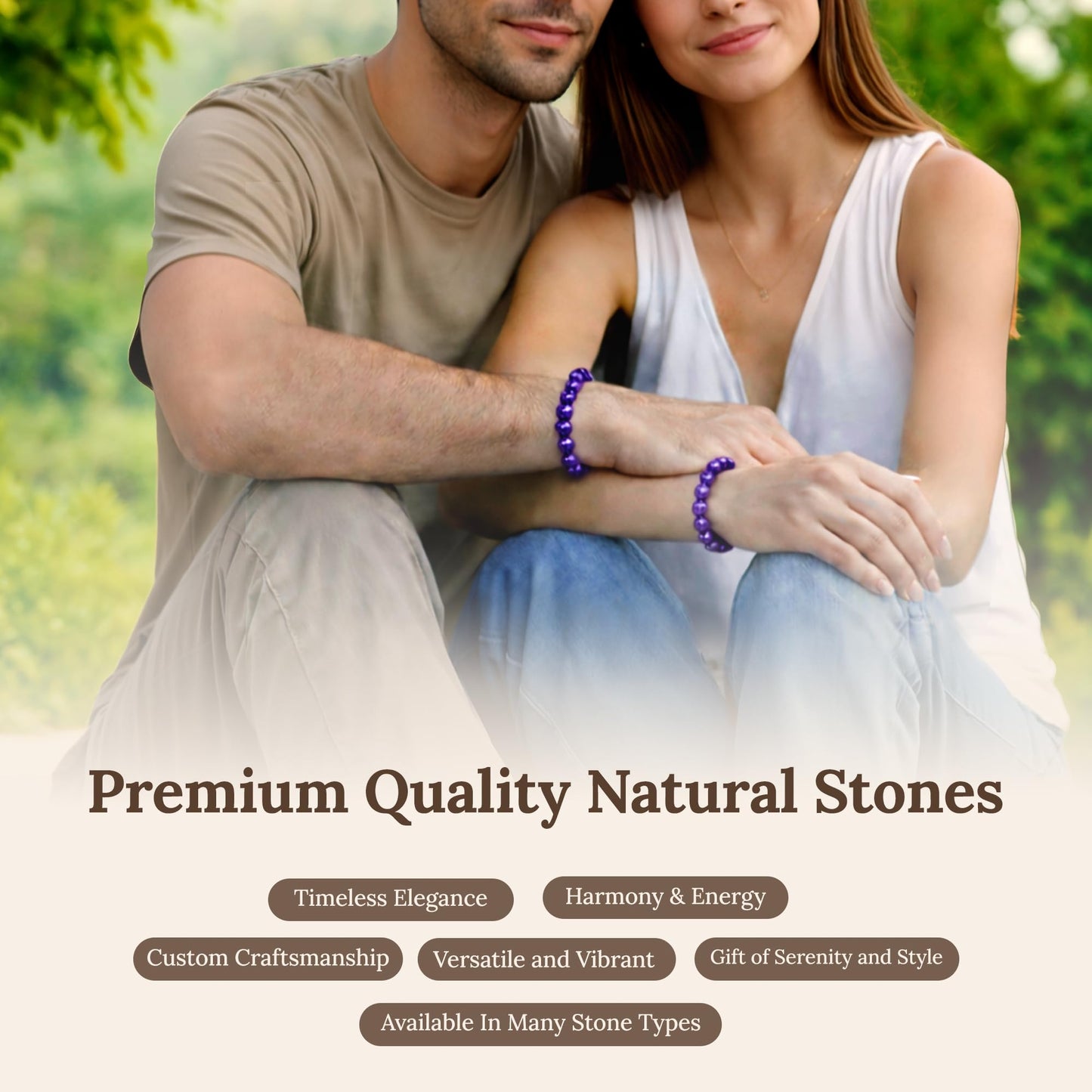 Elm City Direct 8mm Natural Stone Beaded Bracelet – Unisex Crystal Stretch Bracelets for Men & Women, Chakra & Healing Jewelry, Gift-Ready Beaded Bracelets (Amethyst, 8mm)