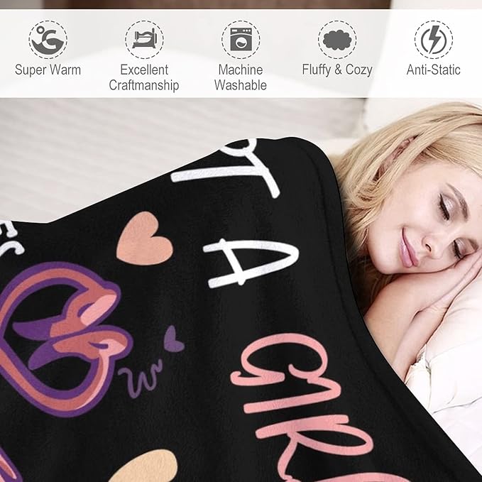Flamingo Throw Blanket Gifts - 40 x 50 Inches Funny Throws for Girls - Black Warm Furry Plush Blankets for Sofa