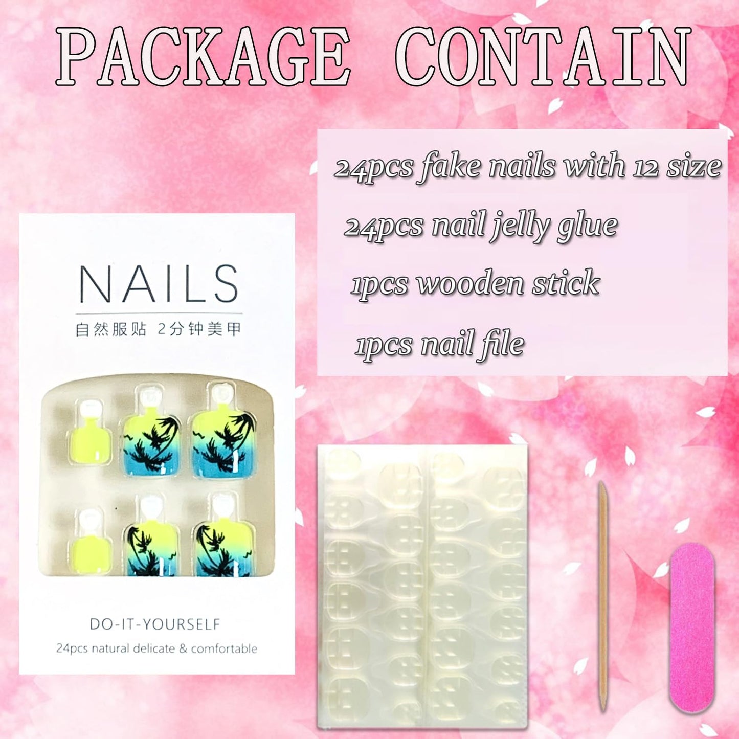 FIEONCIY Press on Toenails with Designs Acrylic Fake Nails for Toe Artificial False Nails with Charms Glue on Toe Nails for Spring Summer Stick on Toenails for Women Girls(JZJ10)