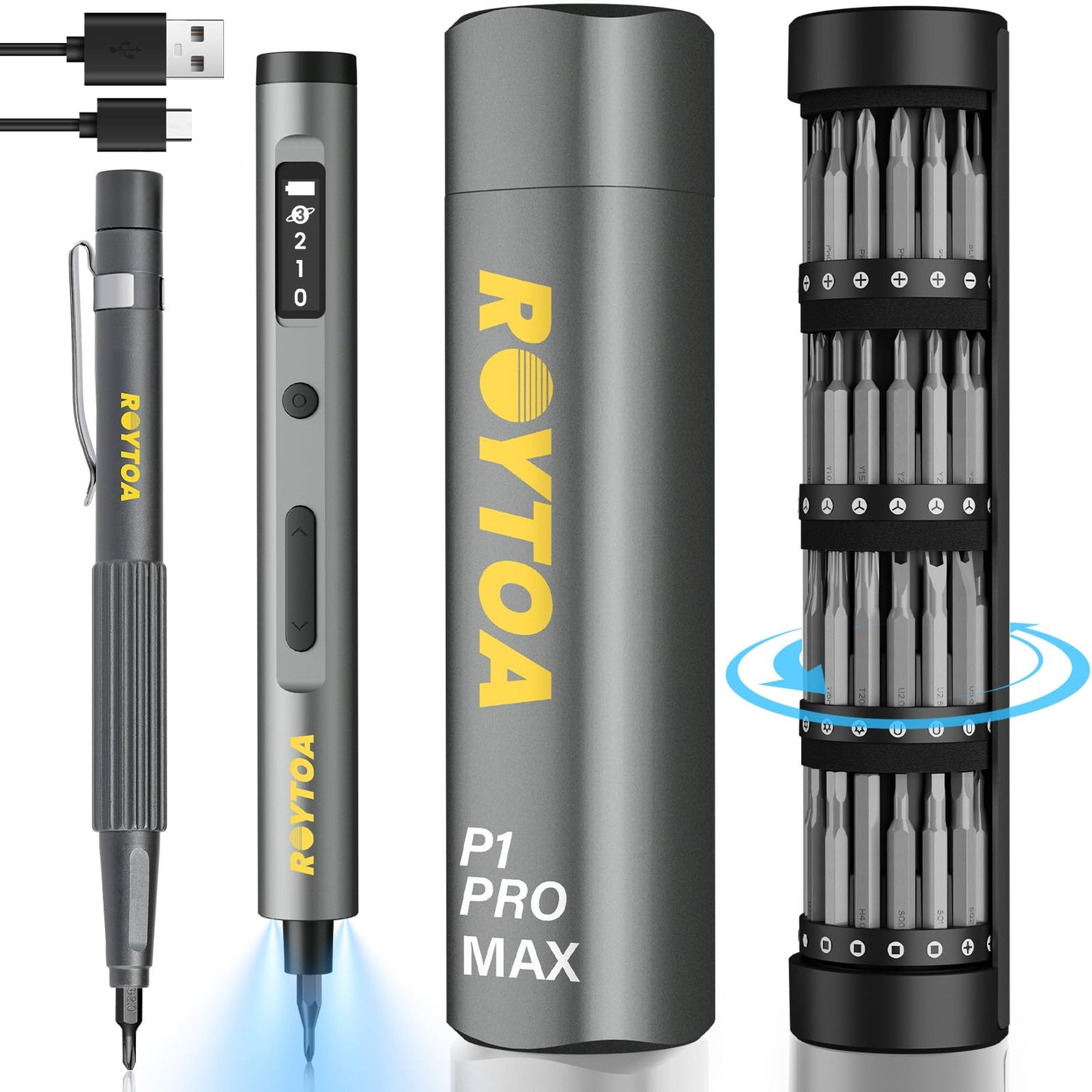 Mini Electric Screwdriver Set 3.7V, Precision Electric Screwdriver Cordless 80-in-1, 4 Torque Settings, 60 S2 Metal Bits, Magnetic Storage, Repair Tool for Electronics Watch Laptop Clocks Cameras