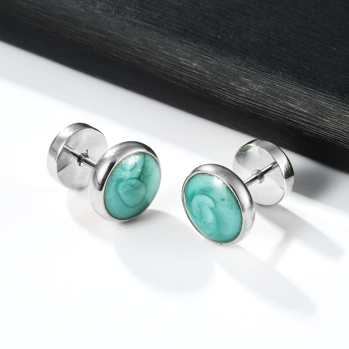 Screw Flat Back Stud Earrings Titanium Green Stainless Steel Barbell Earrings for Women Men Ssentive Ears Punk Dot Ear Studs