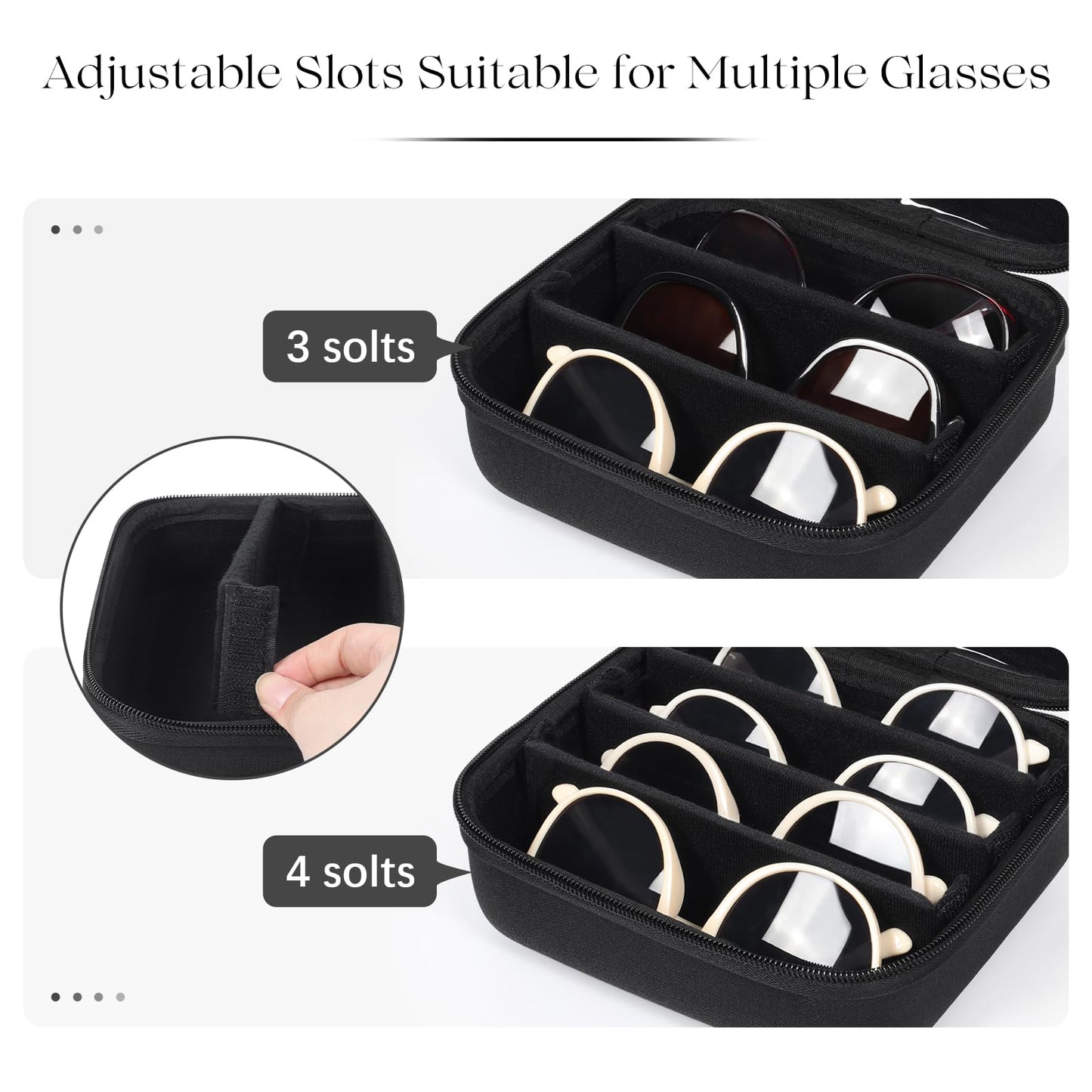 Likbry Travel Sunglasses Organizer Cases, Adjustable Slots Eyeglasses Case for Multiple Pairs, Portable Storage Box for Women