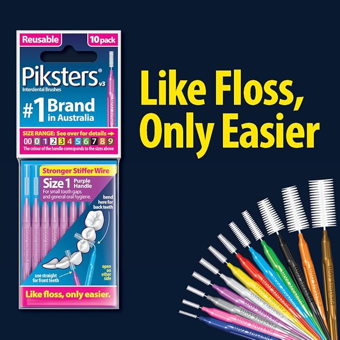 Piksters Interdental Brushes, 40 pk, Size 000, Interdental Tooth Brush for Extremely Tight and Fine Teeth Gaps, Gum Soft Bristles for Plaque Removal, Safe for Braces