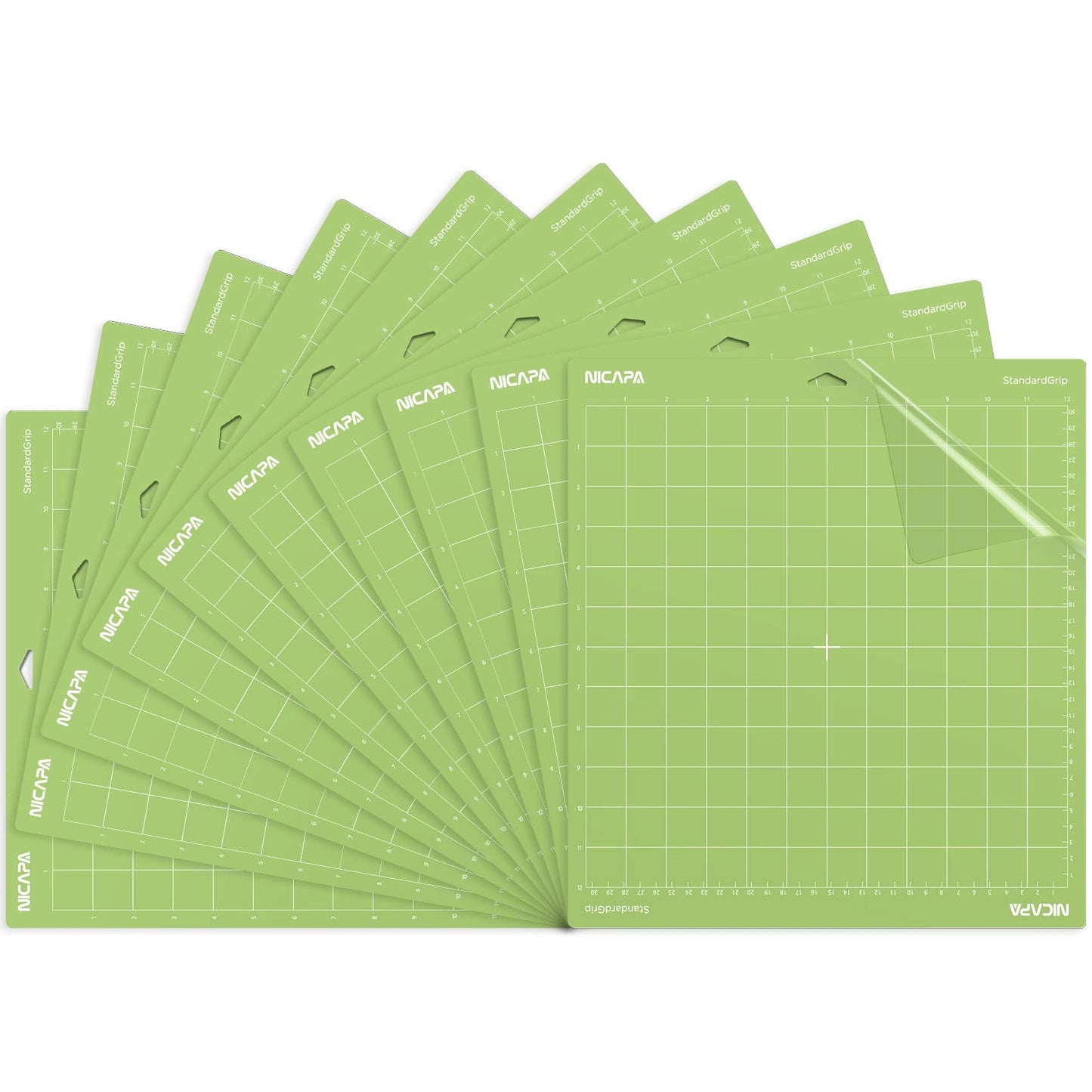 NICAPA StandardGrip Cutting Mat for Cricut, 12x12 inch, 10 Pack, Green, Paper, StandardGrip, Cutting Board, Crafting