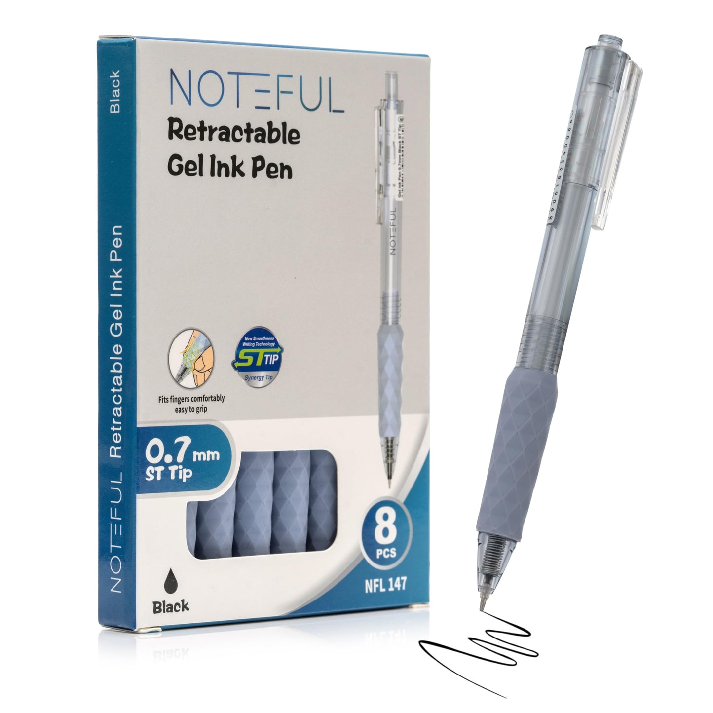 NOTEFUL Black Gel Ink Pens 8 Pack, 0.7mm ST Tip Retractable Pens with Comfortable Grip, Smooth Writing Pens for Office Work, School Supplies, Note Taking and Daily Writing