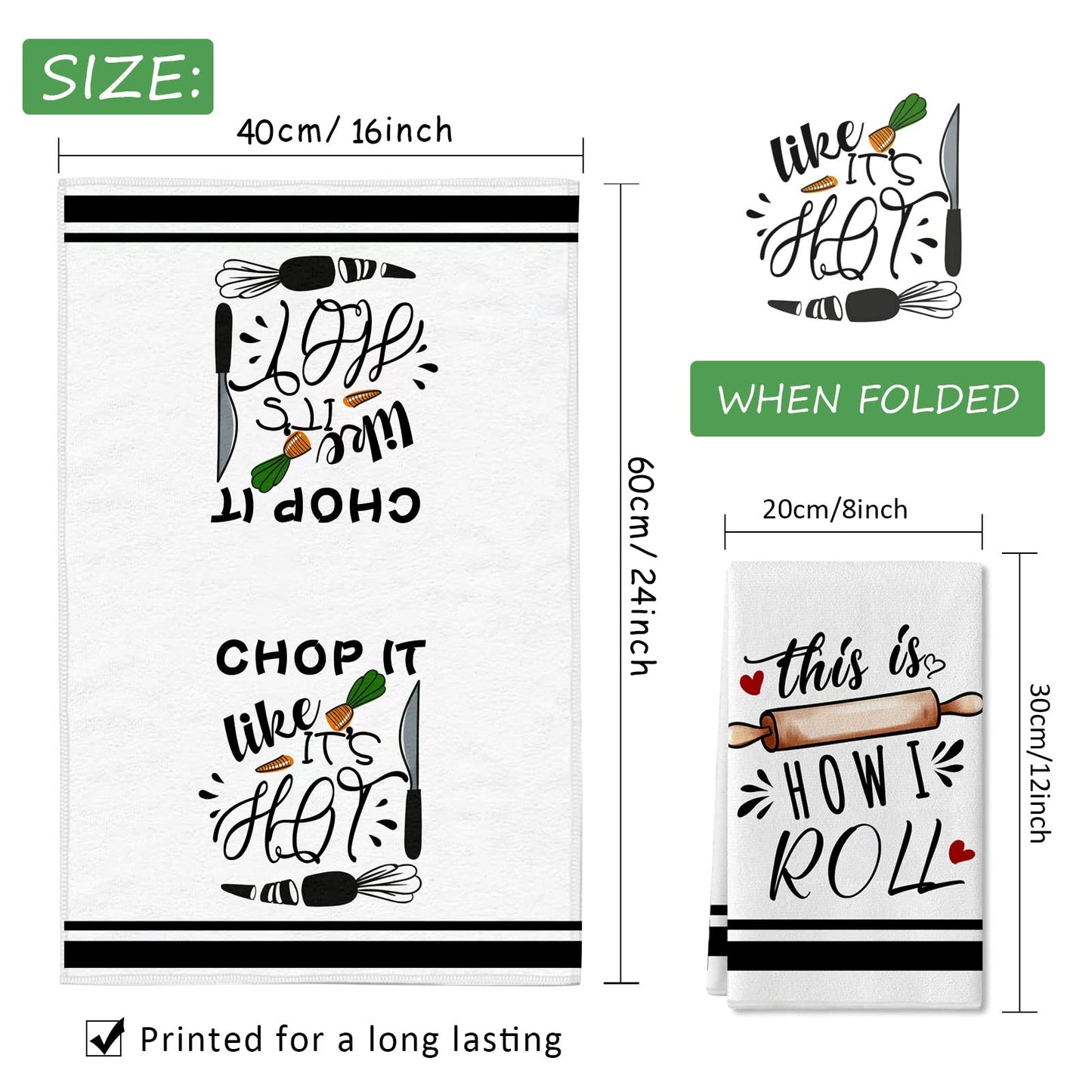 Lebsitey Funny Kitchen Towels and Dishcloths Sets of 4 Kitchen Towels with Sayings Egg Beater Rolling Pin Absorbent Drying Tea Dish Towel for Cooking Baking Home Decorations,18 x 28 Inch