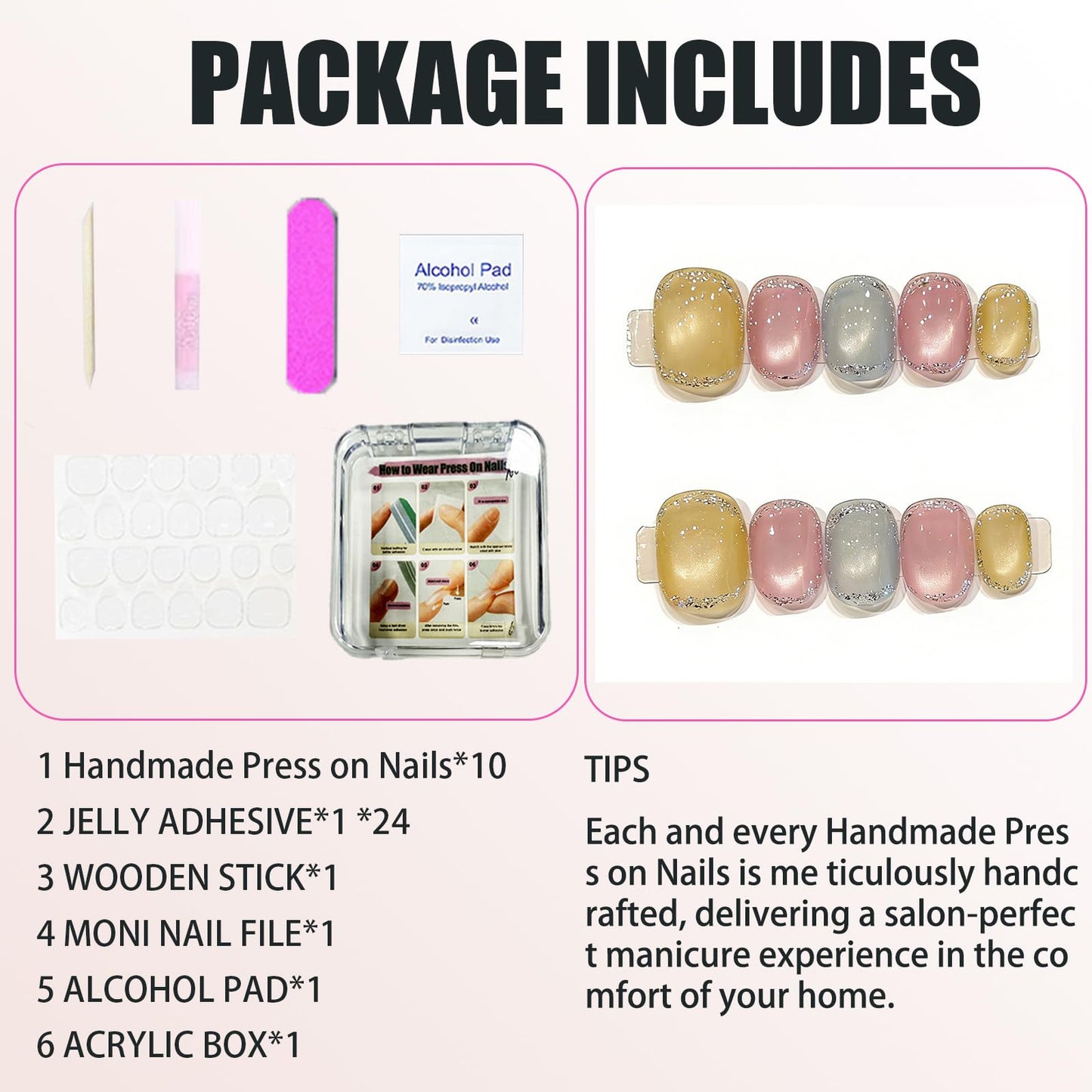 Handmade Press On Nails Short Square Three Colors Paired With Glitter Nail Art Reusable Wedding Prom And Festival Gift Handmade Acrylic Press On Nails Aacrylic Nail (S)
