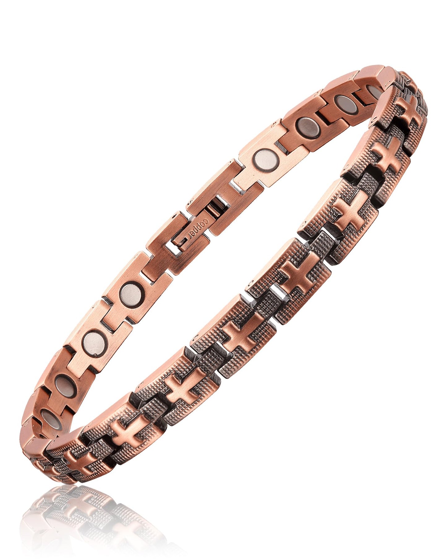 Fashtour Copper Cross Magnetic Bracelet for Women, 99.99% Pure Copper Bracelet, Cross Design, Adjustable (copper600)