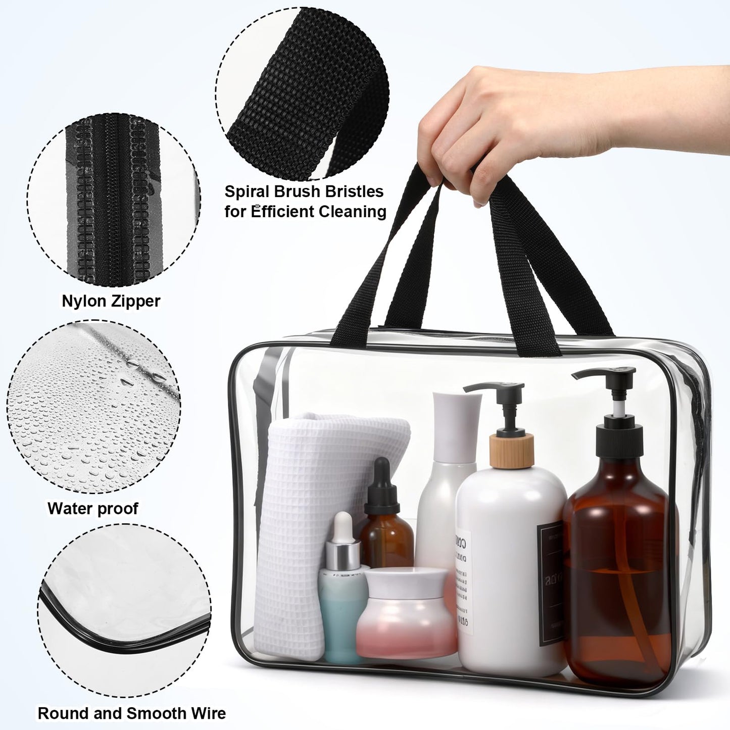 AOZUO 12 Pack Clear Makeup Bags, PVC Clear Pouches with Zipper TSA Approved Waterproof Storage Bags Multipurpose Pouch with Handle for Suitcase Pants Cashmere Sweaters Shirts Dress Storage
