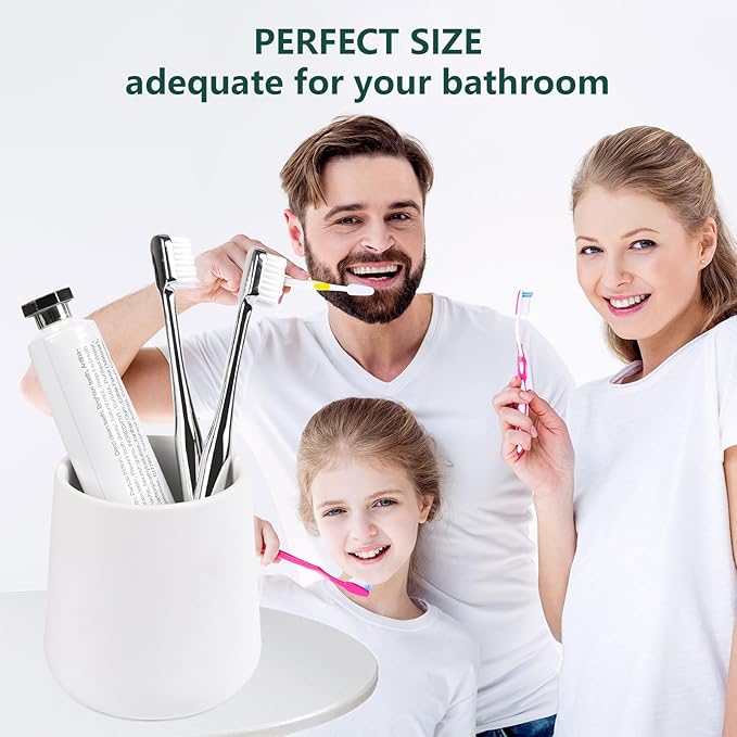 BosilunLife Bathroom Toothbrush Holder - Ceramic Toothbrush Cup Holder 13Oz White Toothbrush Holder for Bathroom Toothbrush and Toothpaste Holder for Bathroom Vanity Countertop, Ideal for Home, Hotel