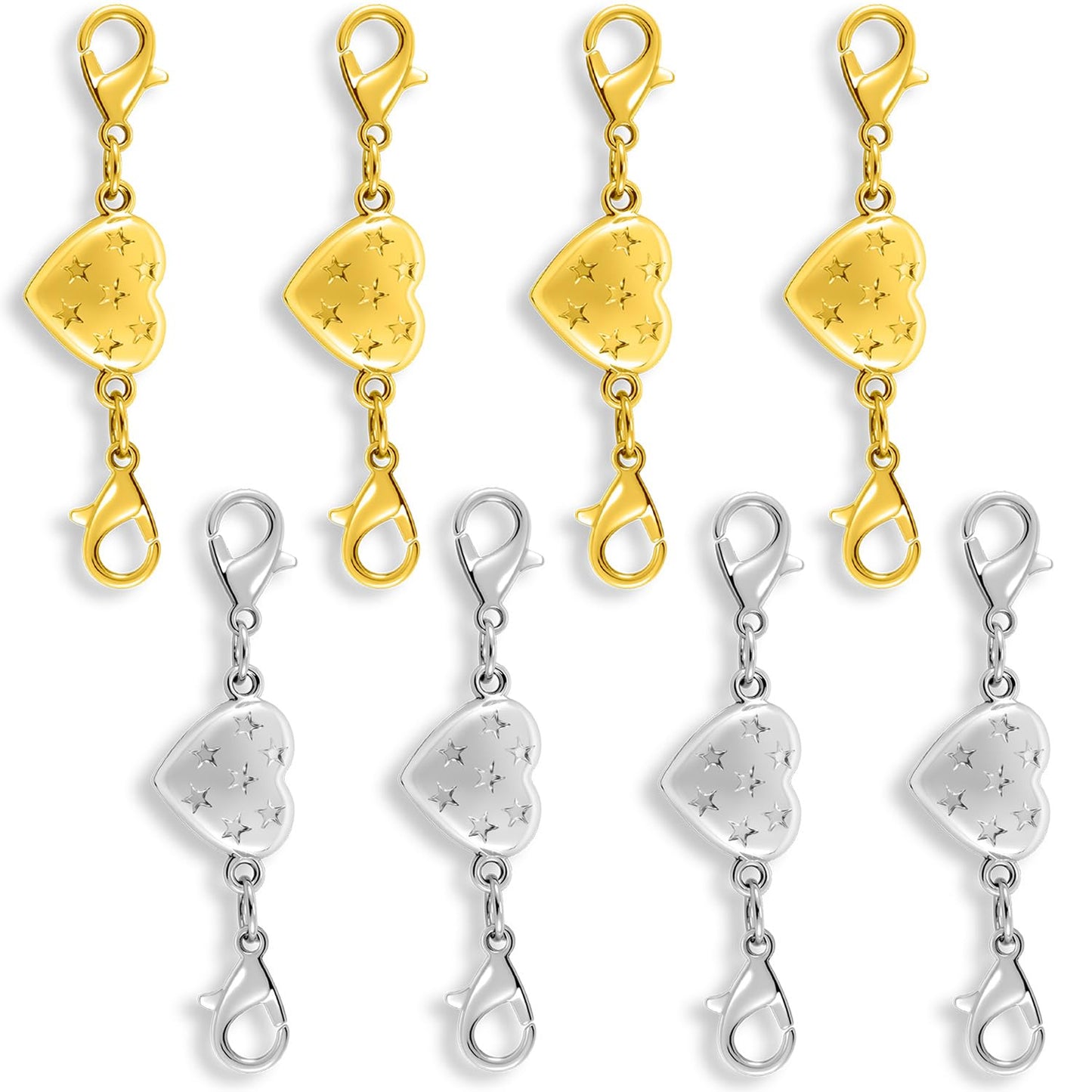 Magnetic Clasp Converter, Heart Design Lobster Clasps for Necklaces and Bracelets, Gold and Silver (4golden+4silvery)