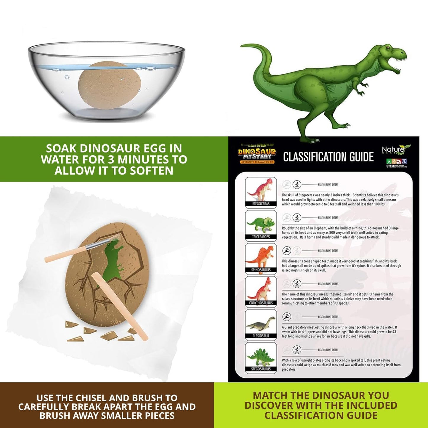 Nature Gear Dino Dig Kit for Kids, Dinosaur Eggs Digging Kit, Educational Egg Excavation Kit with 12 Glow in The Dark Mystery Dinosaurs, Interactive Archaeology Fossil Toy for Kids Age 3-5 and Up