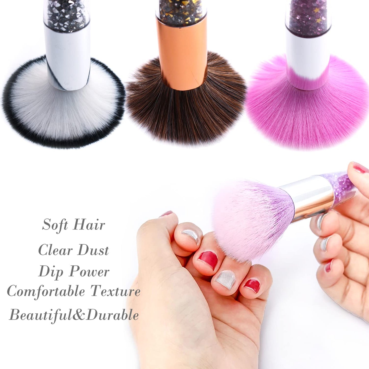 SILPECWEE 3Pcs Nail Dust Brush Soft Nail Art Brushes Cleaner Dipping Powder Makeup Blush Brush Nail Duster Nail Brushes for Cleaning Acrylic Nail Art Tools