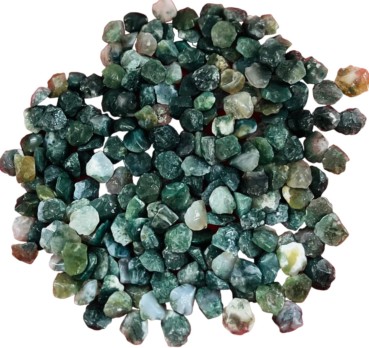 Indian Consigners Natural Crushed Polished Tumbled Gem Stone Chips, Decoration & Healing Crystals (Moss Agate)