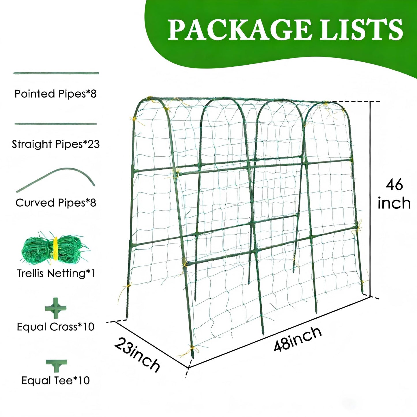 Tegarbed Cucumber Trellis for Climbing Plants Outdoors, U-Shape Garden Trellis for Raised Bed with Netting, Plant Support Structures for Vegetables, Grape, Bean, Tomato, Vines, 48 * 46 inch, Green