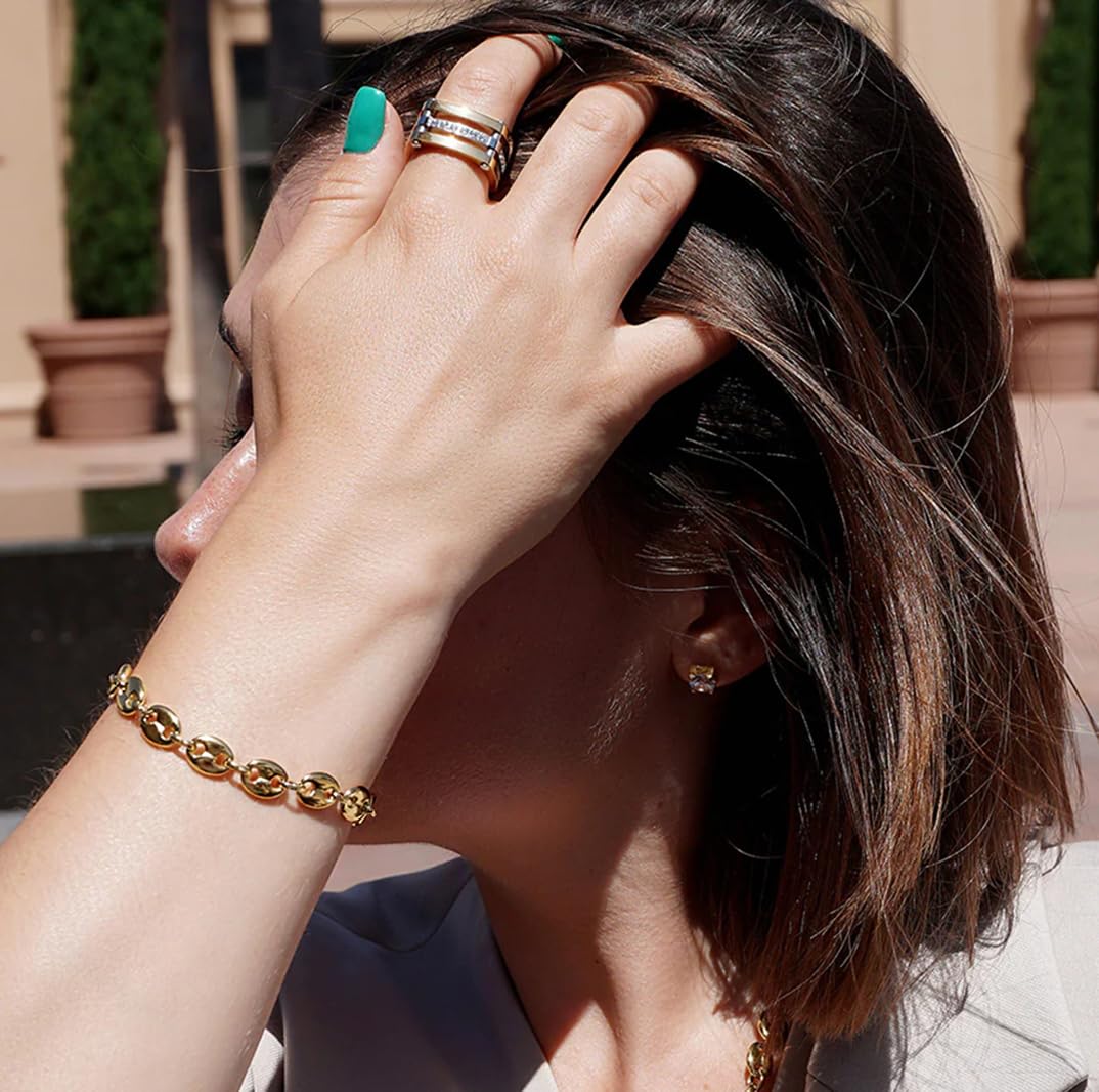 SOFYBJA Dainty 18K Gold Pig Nose Coffee Bean Link Chain Bracelet for Women Personalized Adjustable Bracelet Layered Jewelry