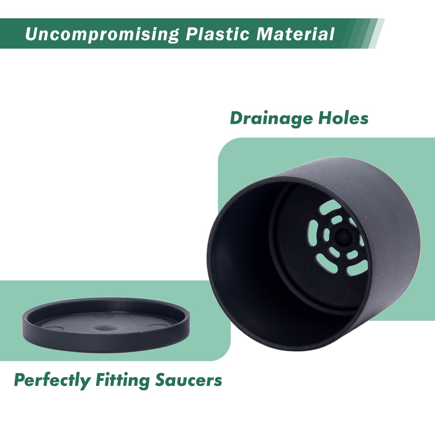 D'vine Dev 10 Pack Plastic Plant Pots for Plants, 6.5/6/5.5/5/4.5/4/3.5/3/2.5/2 Inch Indoor Planters Cylindrical Succulent Pot with Drainage Hole and Saucer, Black, 74-S-B