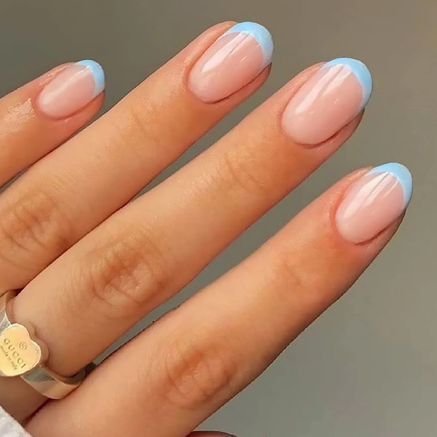 MERVF Blue French Tip Press on Fake Fingernails and Toenails Matching Set