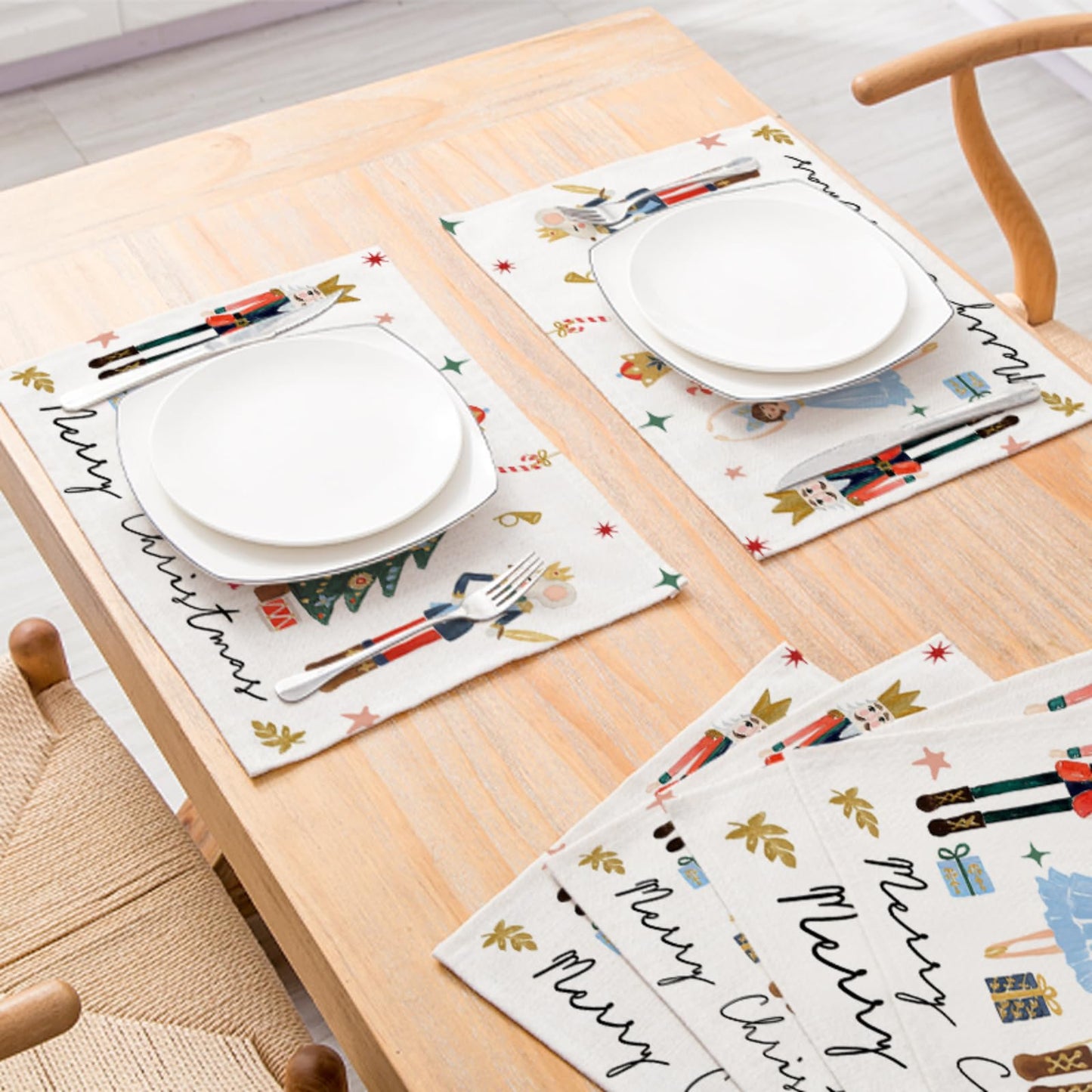 ZCHOMI Nutcracker Merry Christmas Placemats Set of 4, 12x18 Inch Gift Box Winter Table Place Mats for Kitchen Dining Home Party Decor